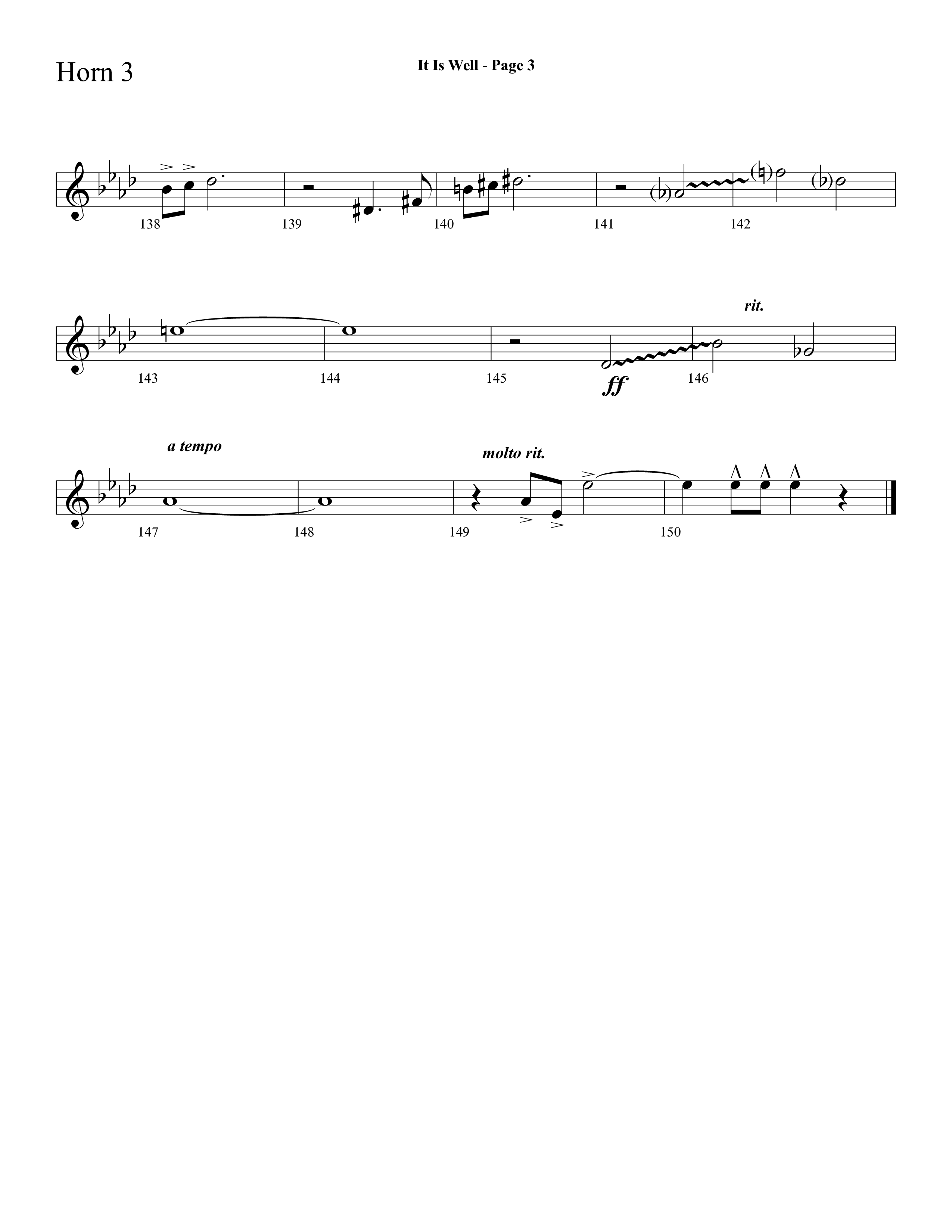 It Is Well (Choral Anthem SATB) French Horn 3 (Lifeway Choral / Arr. Dave Williamson)