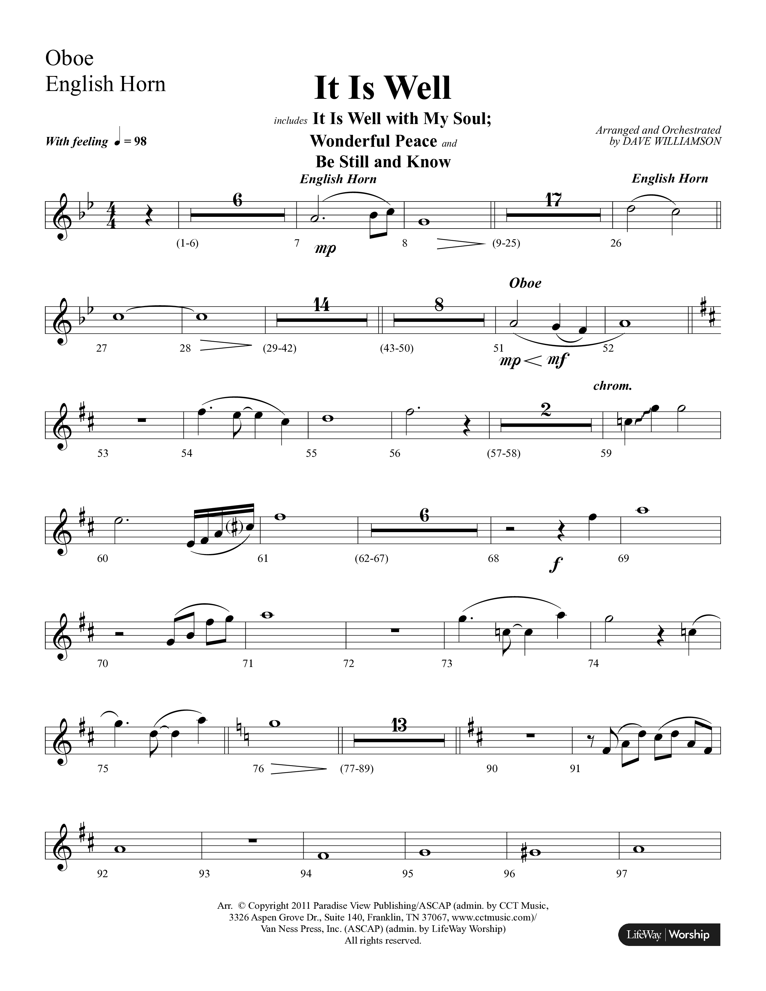 It Is Well (Choral Anthem SATB) Oboe (Lifeway Choral / Arr. Dave Williamson)