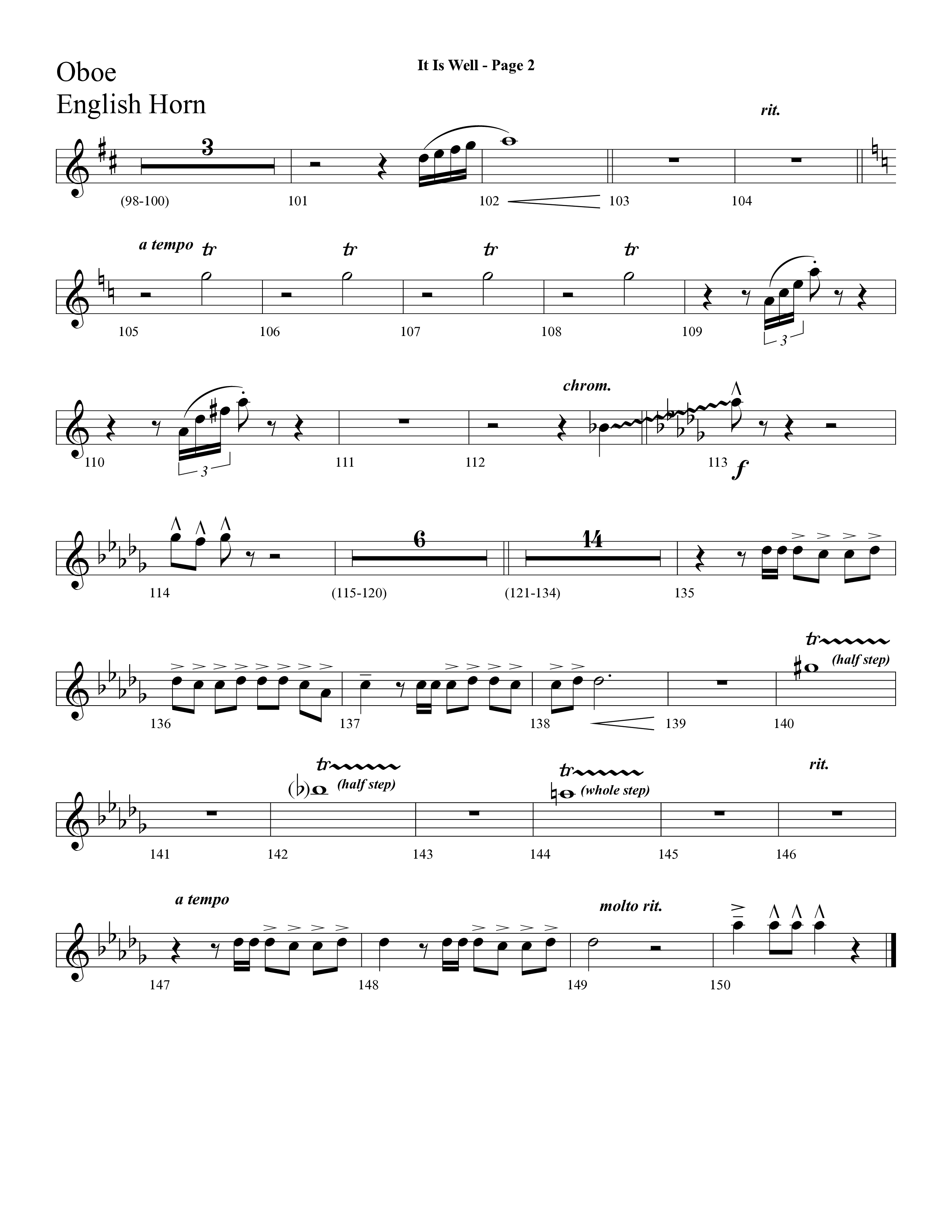 It Is Well (Choral Anthem SATB) Oboe (Lifeway Choral / Arr. Dave Williamson)