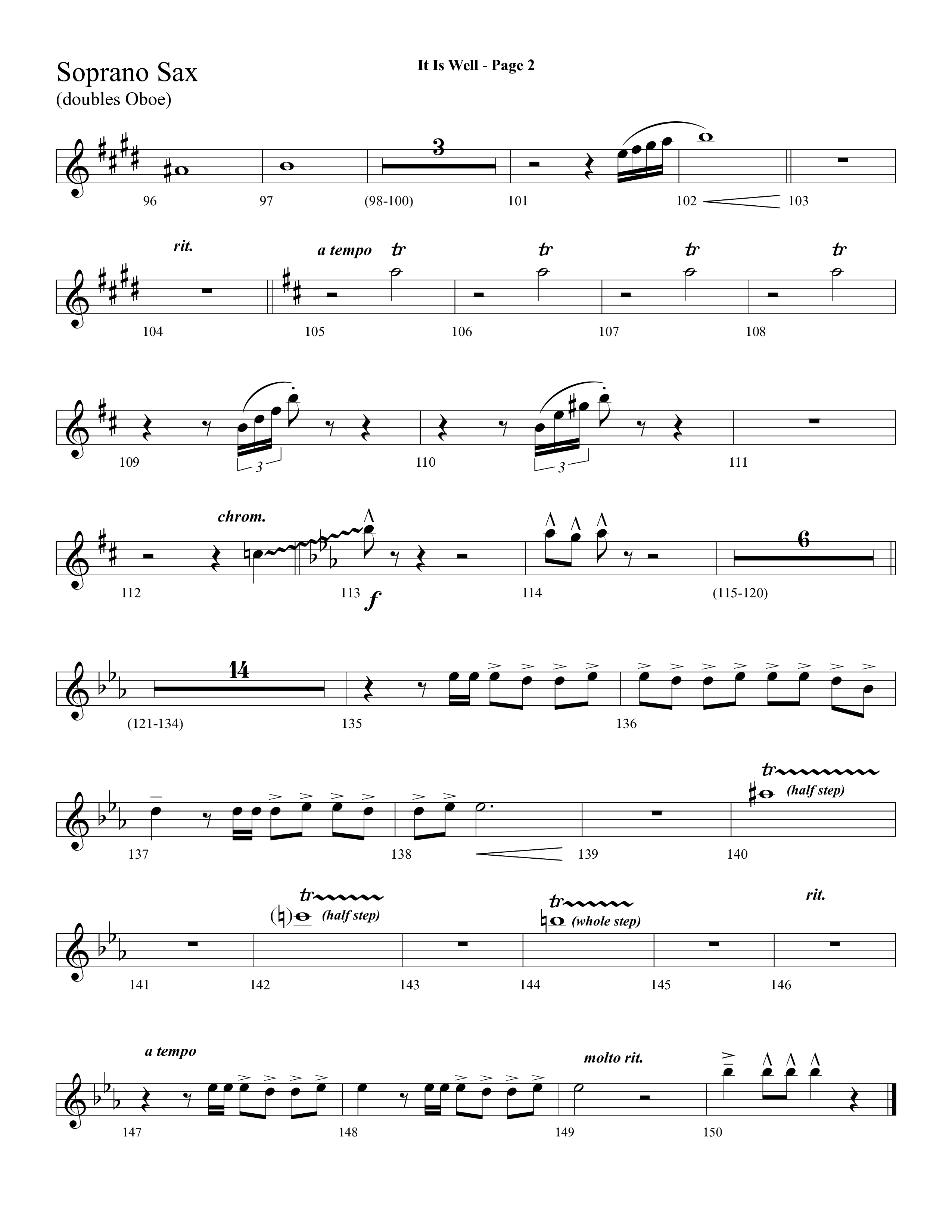 It Is Well (Choral Anthem SATB) Soprano Sax (Lifeway Choral / Arr. Dave Williamson)