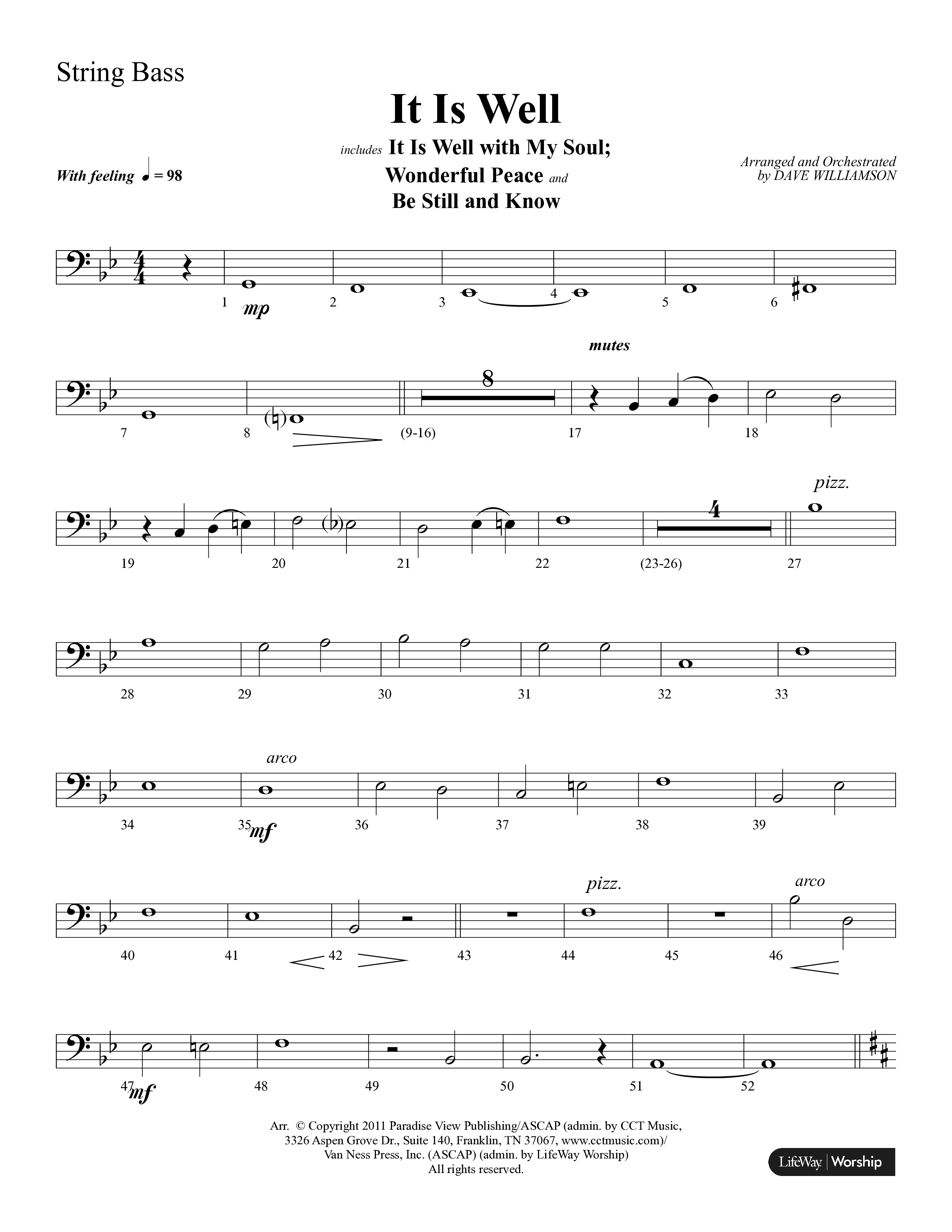 It Is Well (Choral Anthem SATB) String Bass (Lifeway Choral / Arr. Dave Williamson)