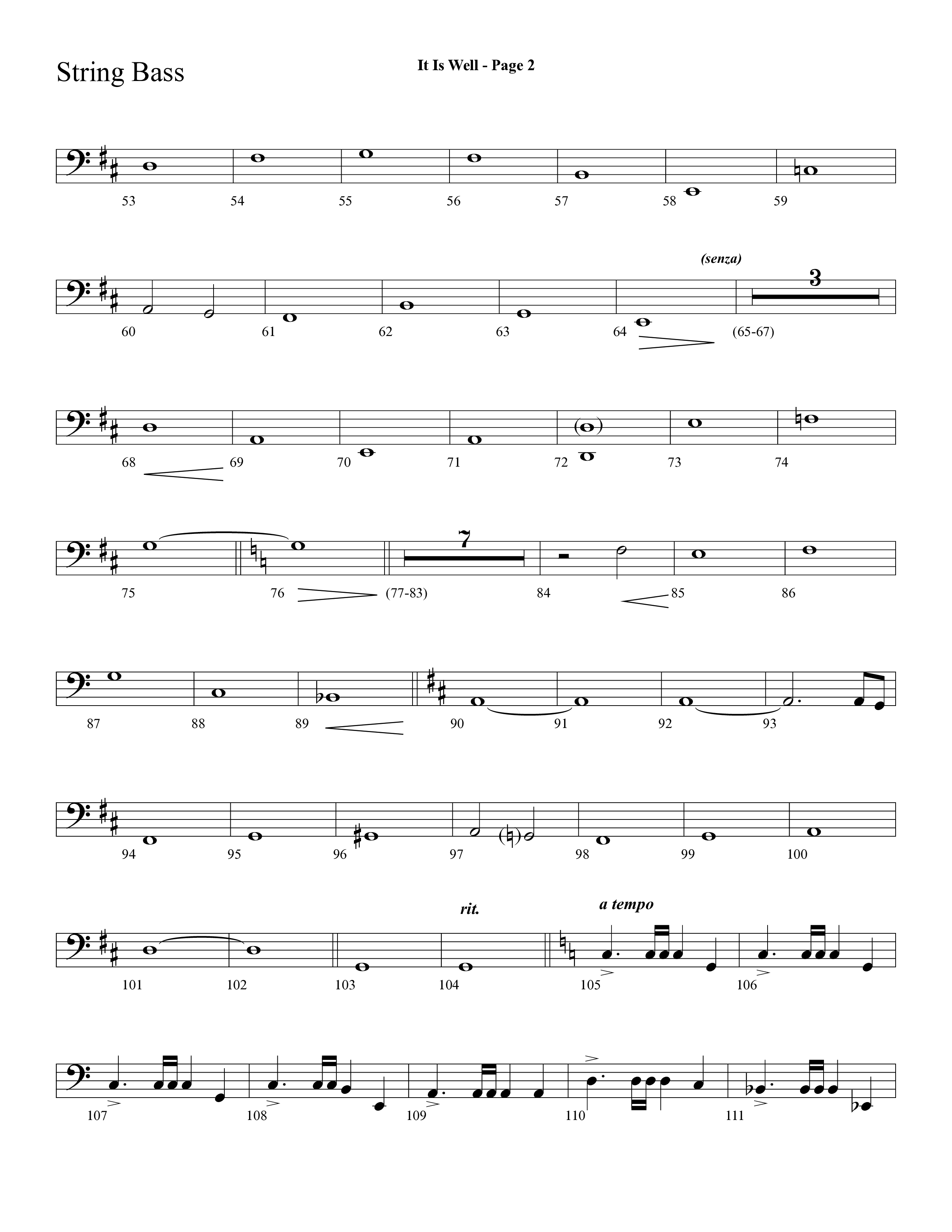 It Is Well (Choral Anthem SATB) String Bass (Lifeway Choral / Arr. Dave Williamson)