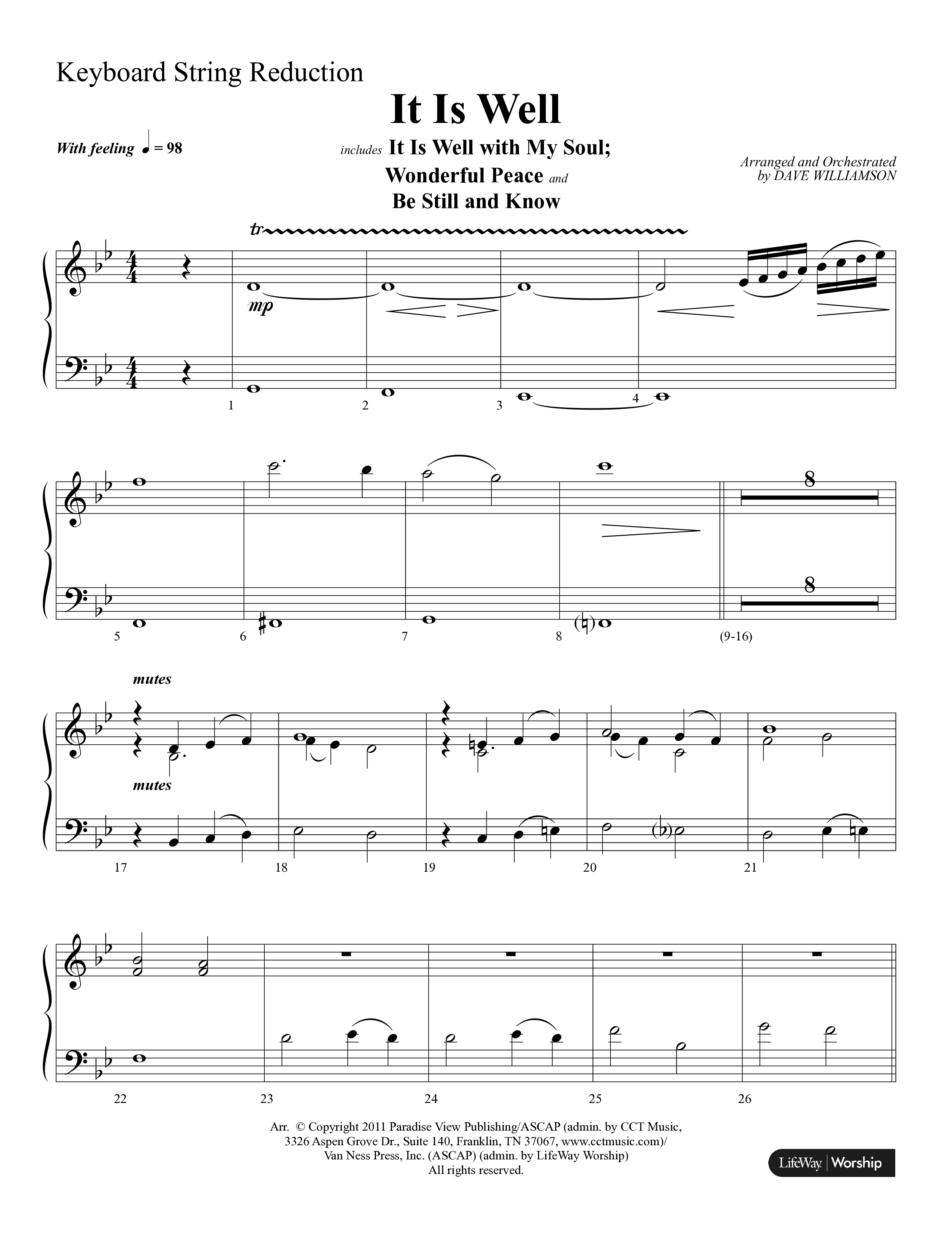 It Is Well (Choral Anthem SATB) String Reduction (Lifeway Choral / Arr. Dave Williamson)