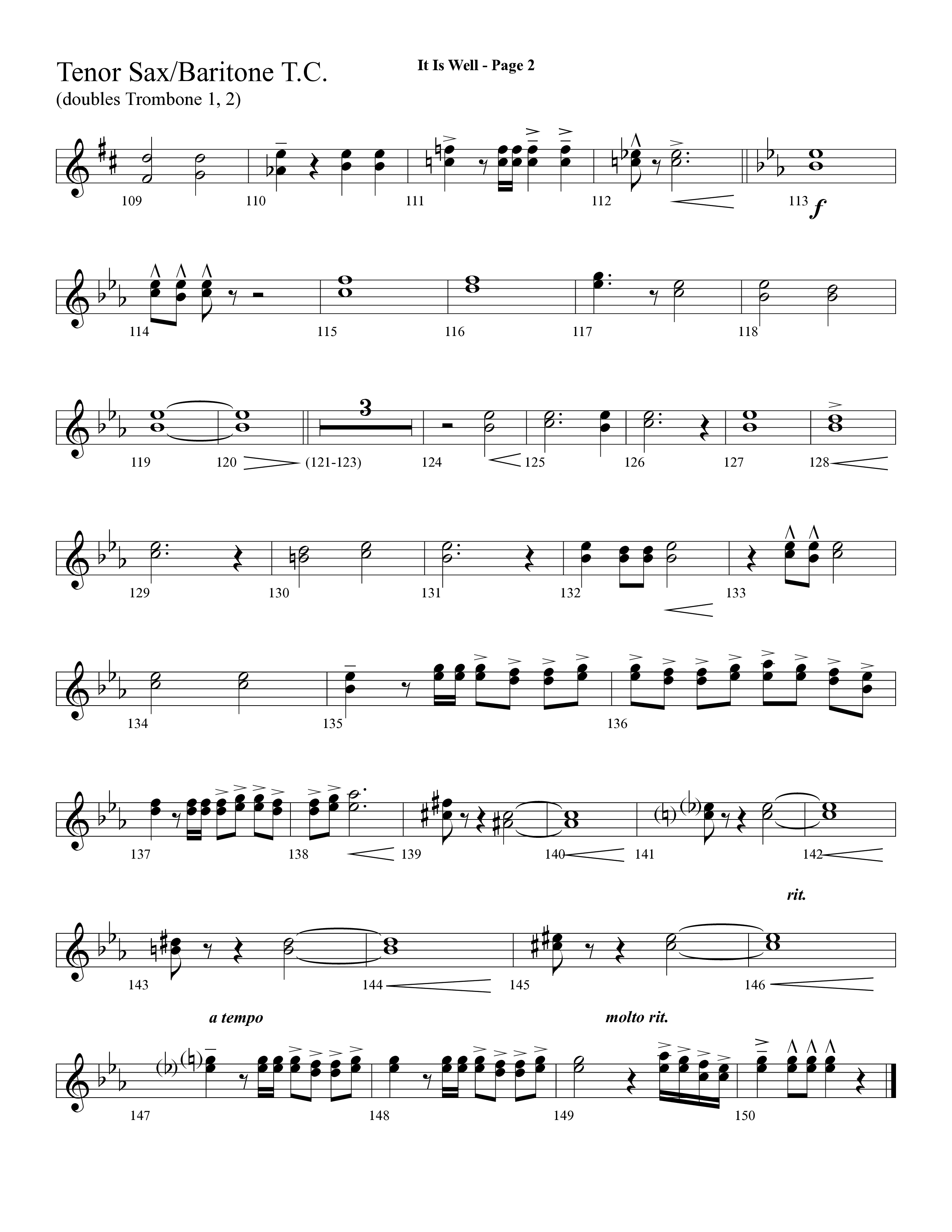 It Is Well (Choral Anthem SATB) Tenor Sax/Baritone T.C. (Lifeway Choral / Arr. Dave Williamson)
