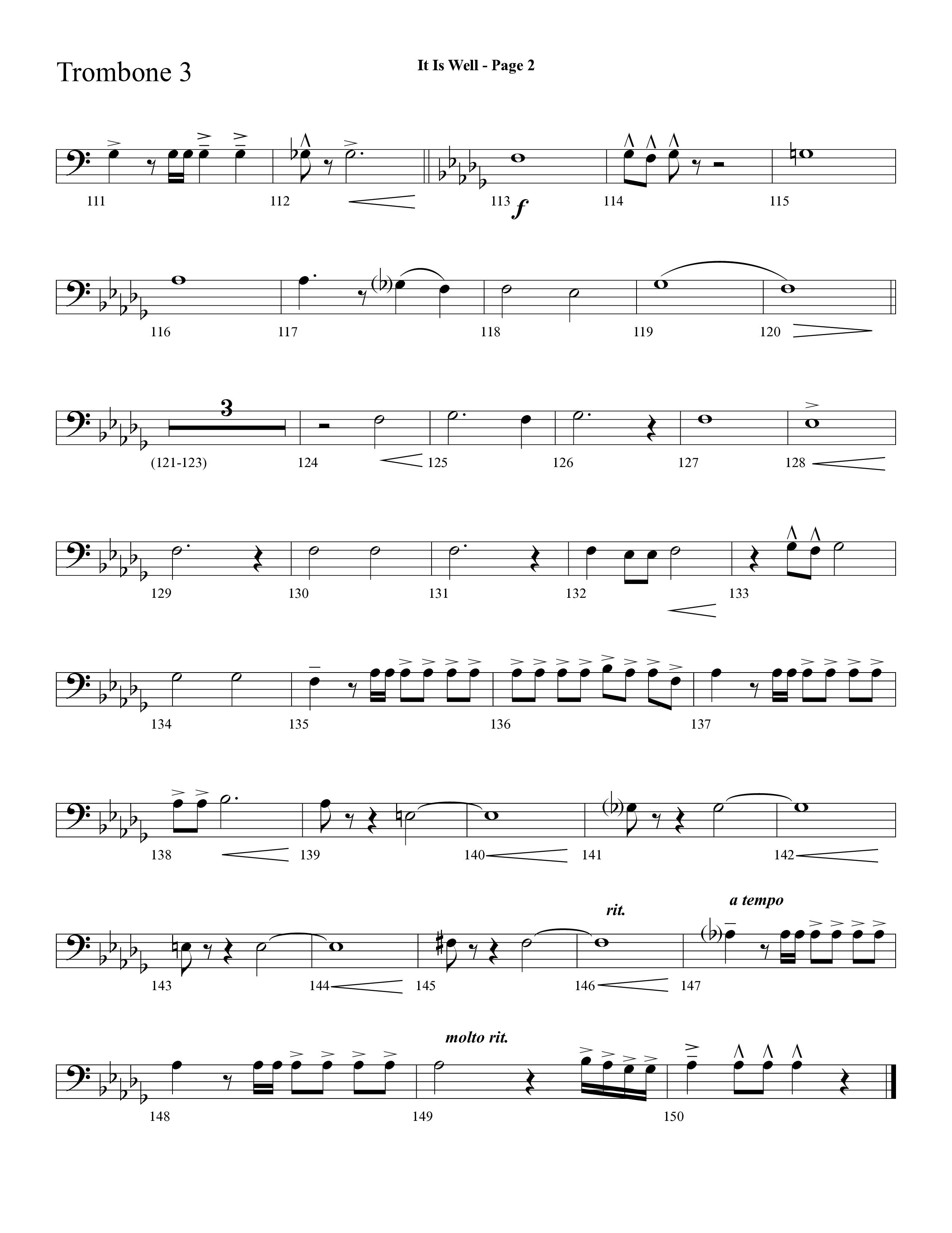It Is Well (Choral Anthem SATB) Trombone 3 (Lifeway Choral / Arr. Dave Williamson)