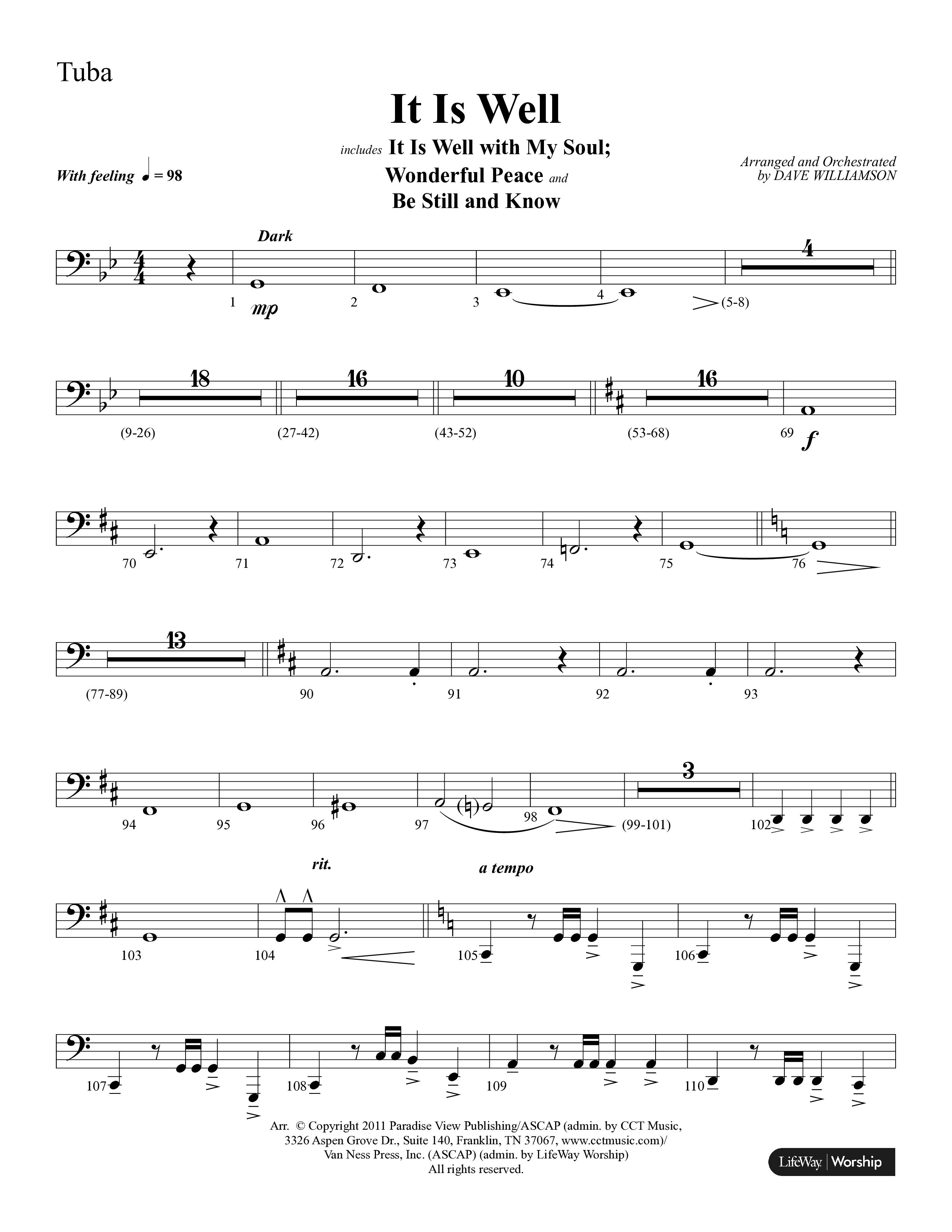 It Is Well (Choral Anthem SATB) Tuba (Lifeway Choral / Arr. Dave Williamson)