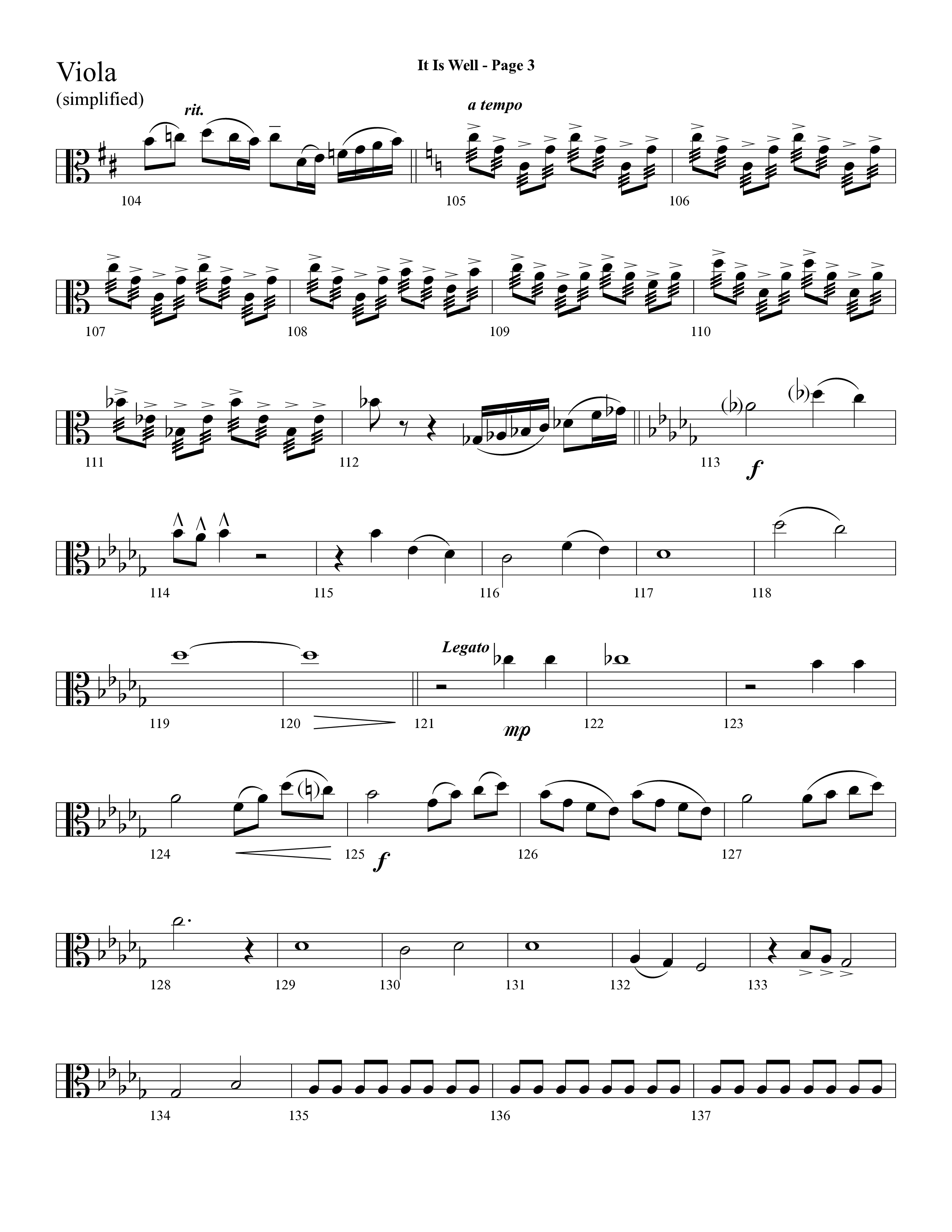 It Is Well (Choral Anthem SATB) Viola (Lifeway Choral / Arr. Dave Williamson)