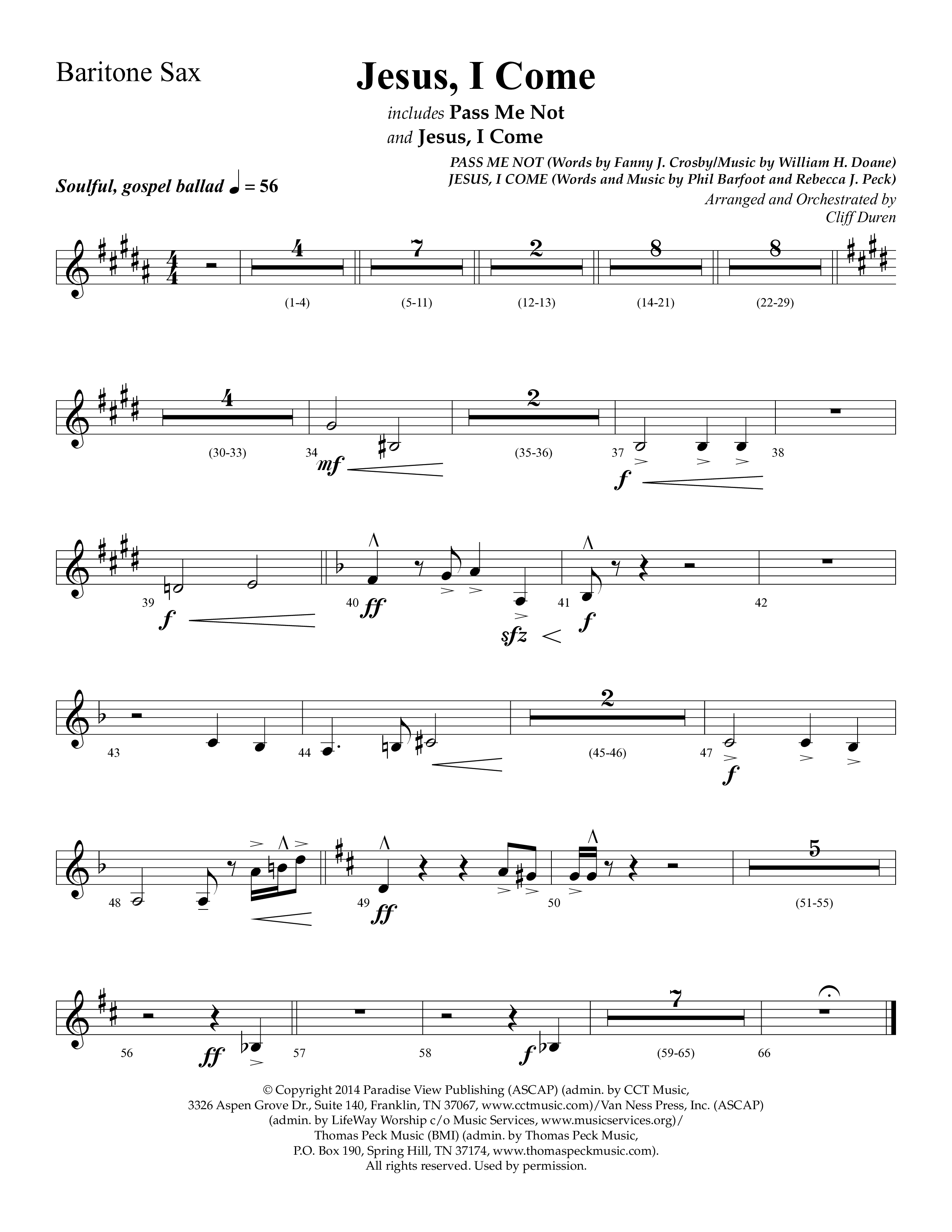 Jesus I Come (with Pass Me Not) (Choral Anthem SATB) Bari Sax (Lifeway Choral / Arr. Cliff Duren)