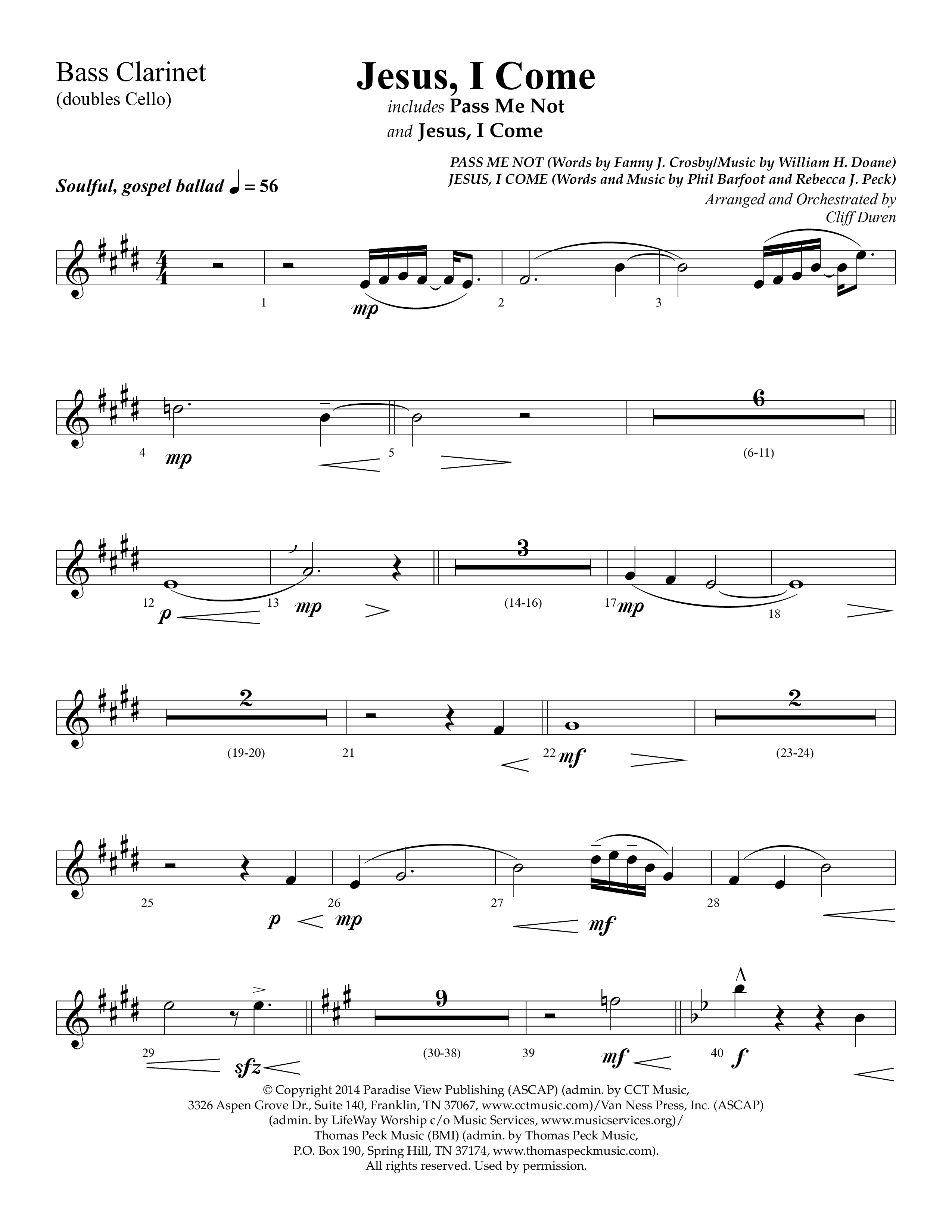Jesus I Come (with Pass Me Not) (Choral Anthem SATB) Bass Clarinet (Lifeway Choral / Arr. Cliff Duren)