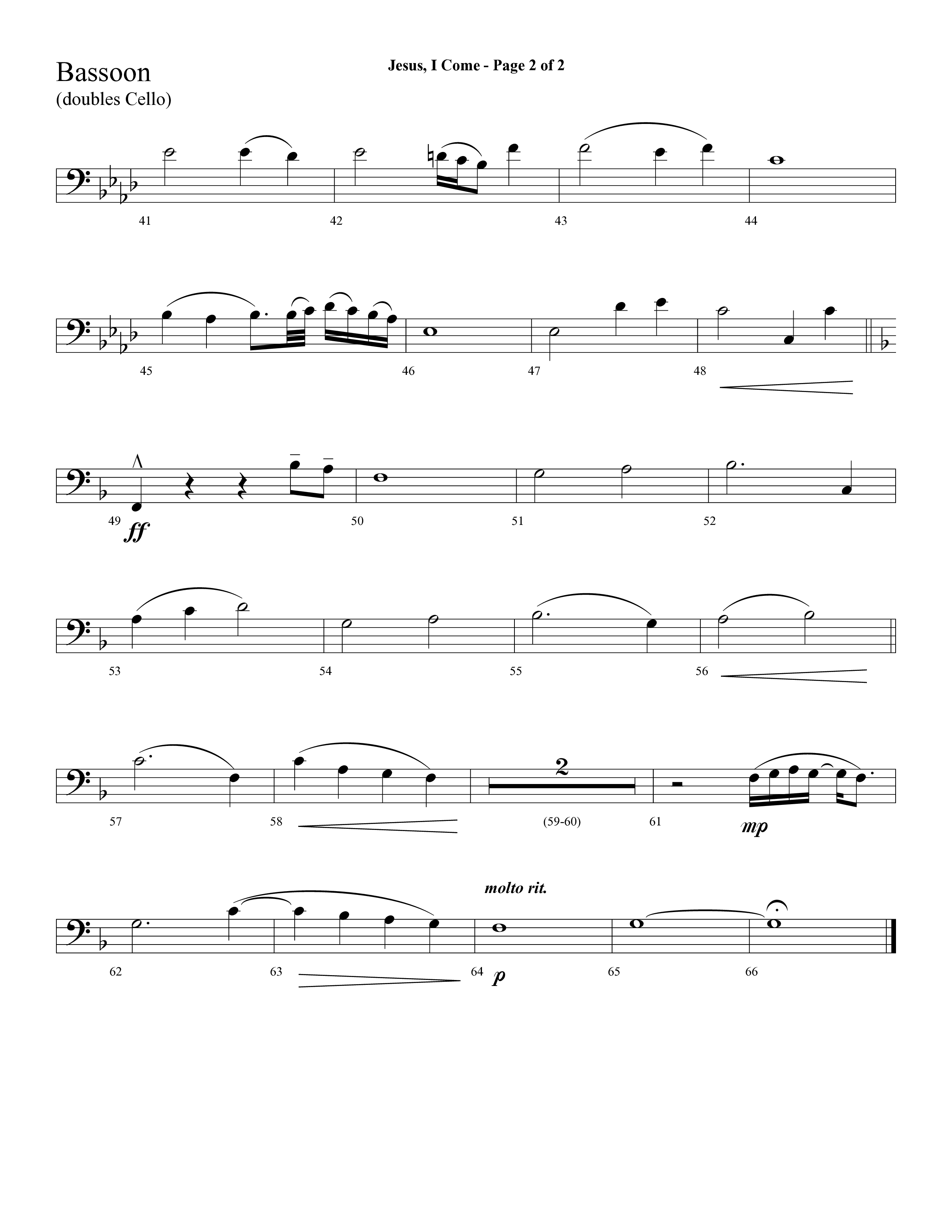 Jesus I Come (with Pass Me Not) (Choral Anthem SATB) Bassoon (Lifeway Choral / Arr. Cliff Duren)