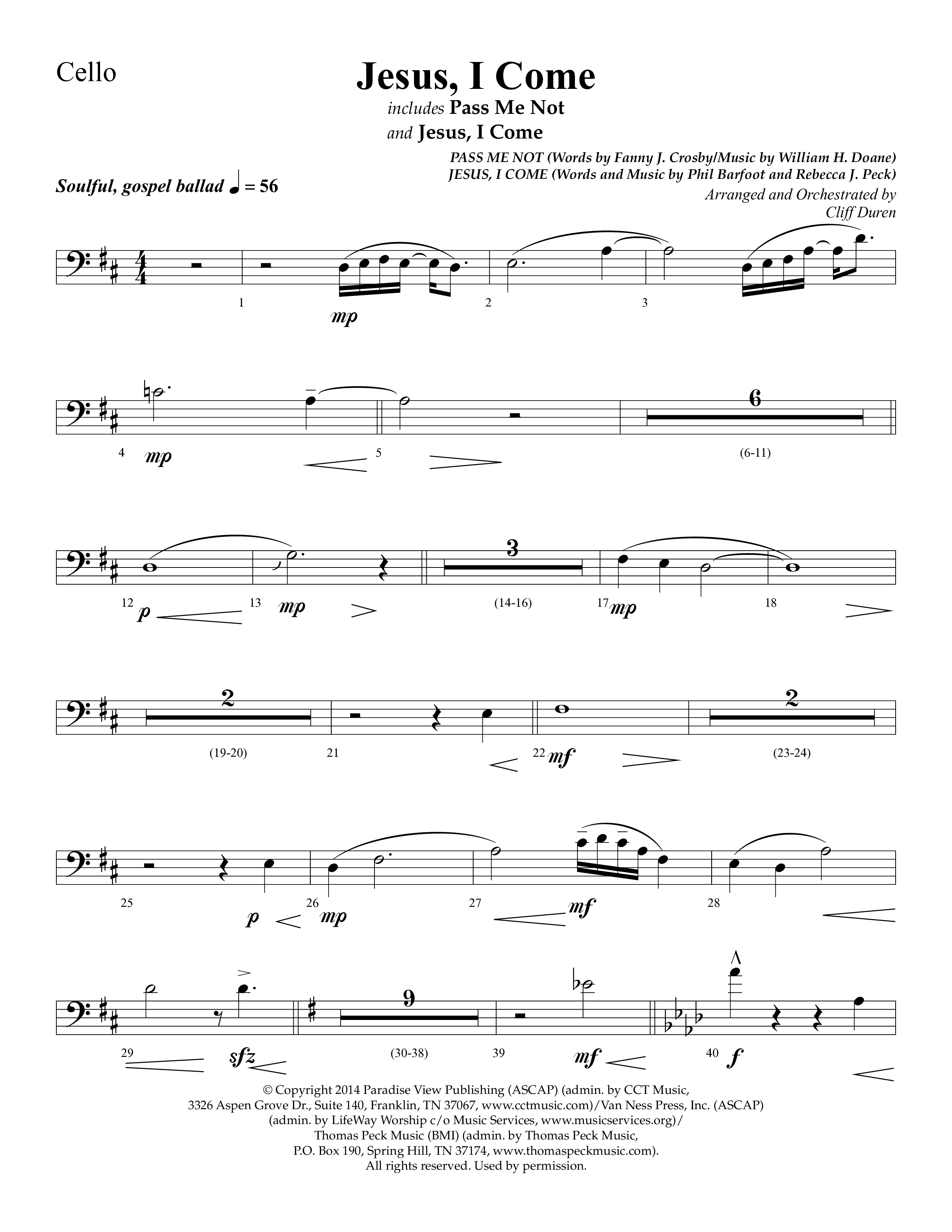Jesus I Come (with Pass Me Not) (Choral Anthem SATB) Cello (Lifeway Choral / Arr. Cliff Duren)