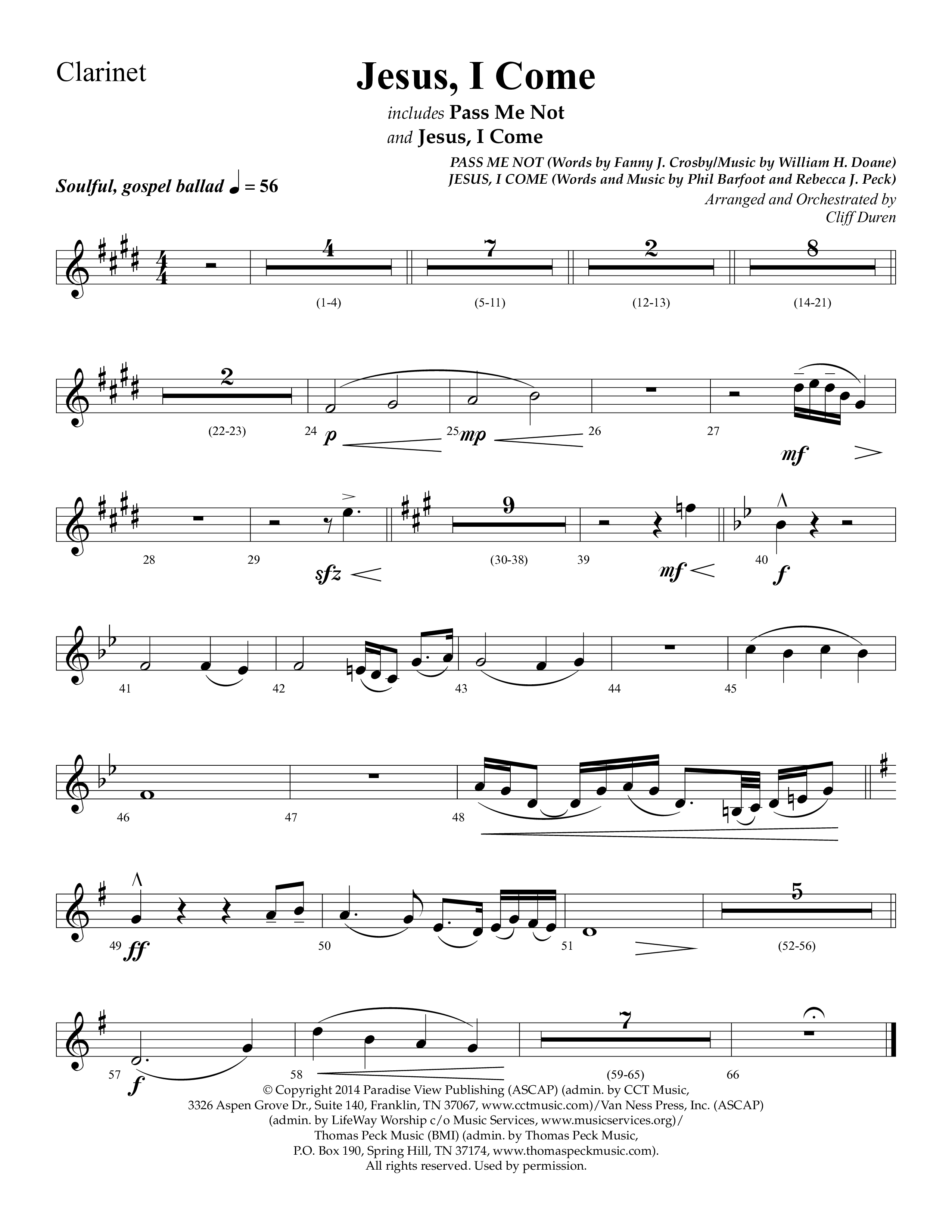Jesus I Come (with Pass Me Not) (Choral Anthem SATB) Clarinet 1/2 (Lifeway Choral / Arr. Cliff Duren)