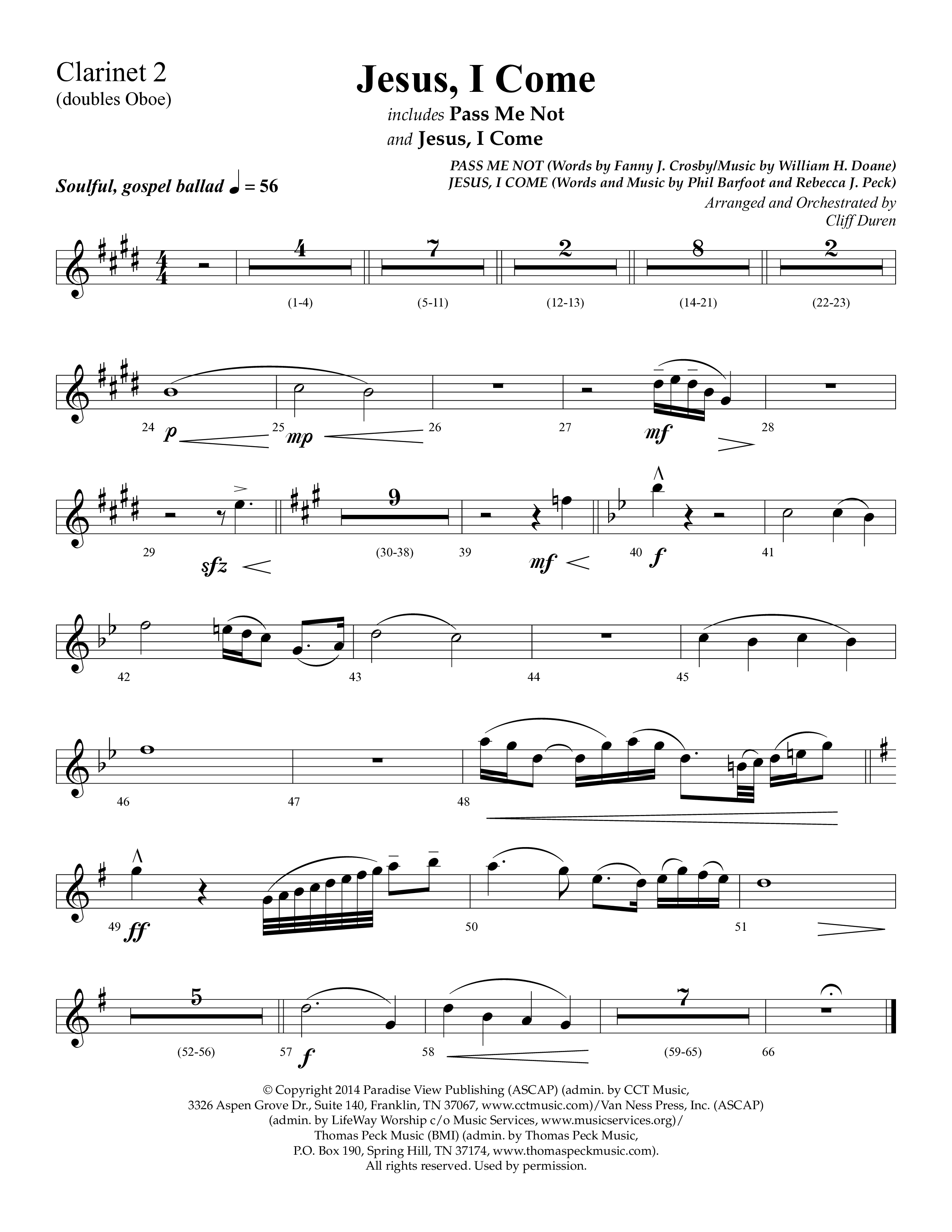 Jesus I Come (with Pass Me Not) (Choral Anthem SATB) Clarinet 1/2 (Lifeway Choral / Arr. Cliff Duren)