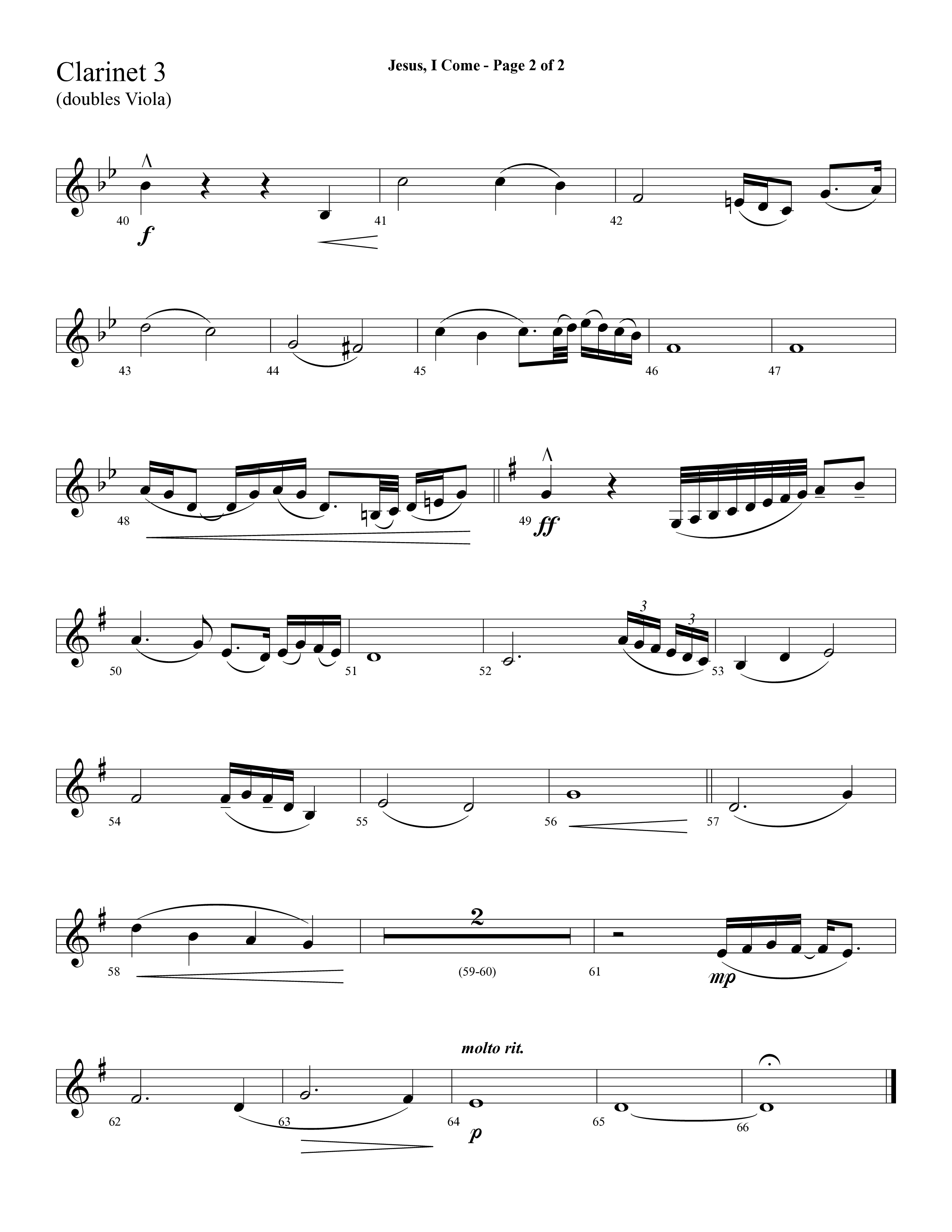 Jesus I Come (with Pass Me Not) (Choral Anthem SATB) Clarinet 3 (Lifeway Choral / Arr. Cliff Duren)