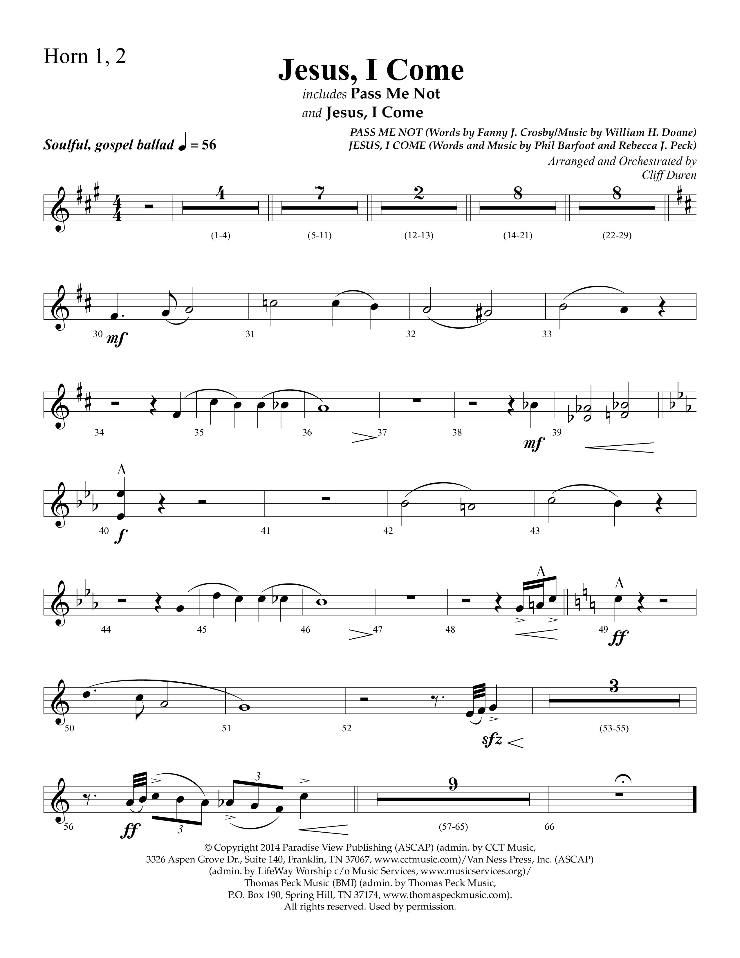 Jesus I Come (with Pass Me Not) (Choral Anthem SATB) French Horn 1/2 (Lifeway Choral / Arr. Cliff Duren)