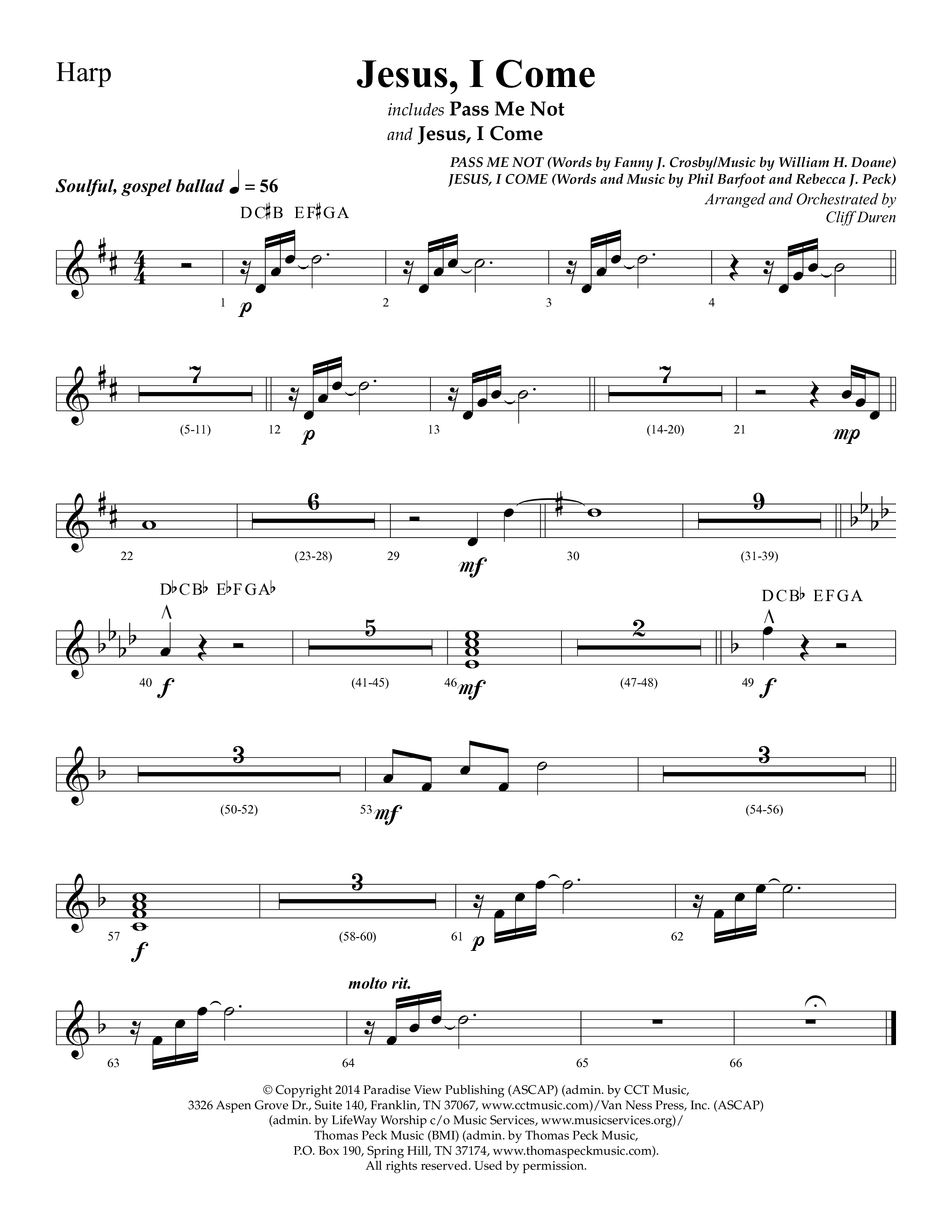 Jesus I Come (with Pass Me Not) (Choral Anthem SATB) Harp (Lifeway Choral / Arr. Cliff Duren)