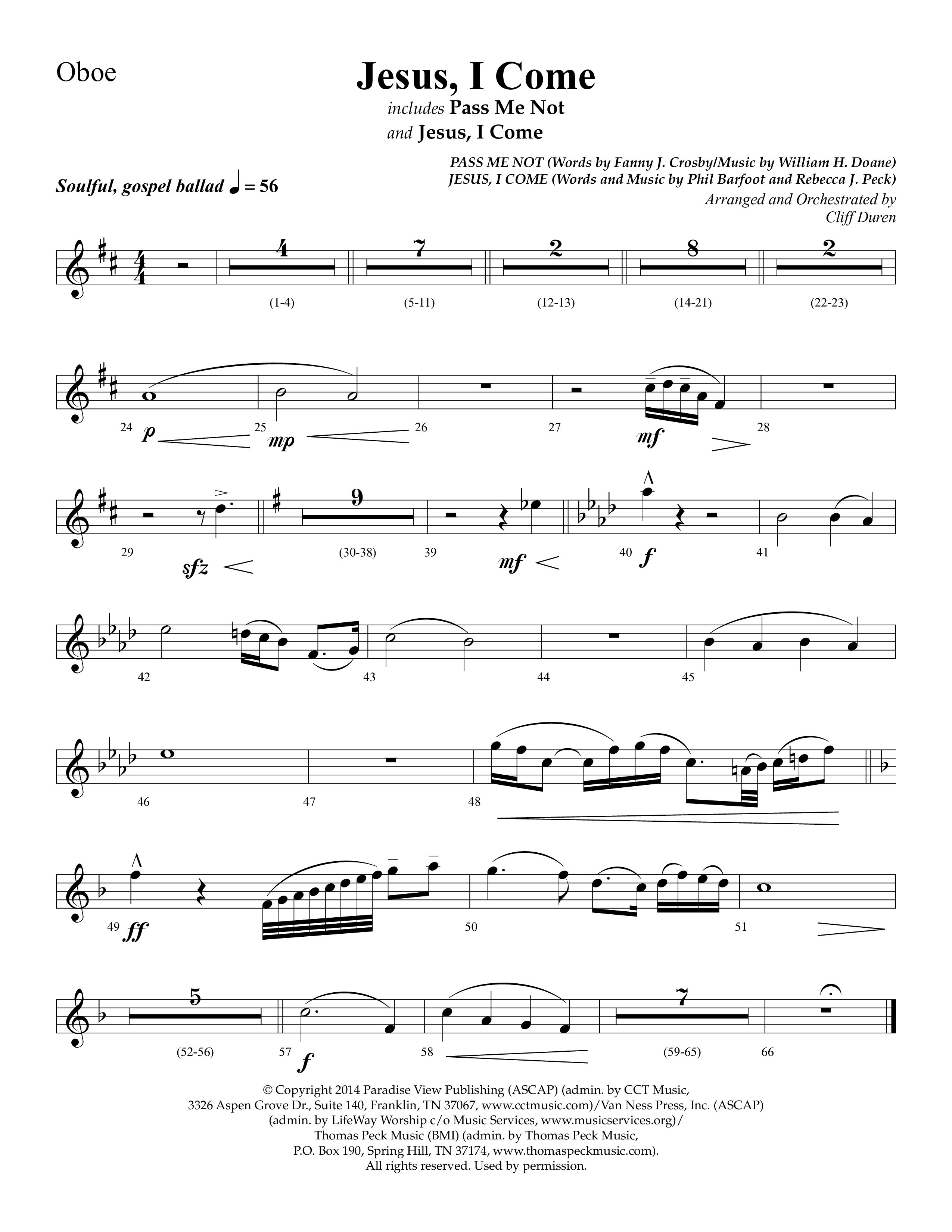 Jesus I Come (with Pass Me Not) (Choral Anthem SATB) Oboe (Lifeway Choral / Arr. Cliff Duren)