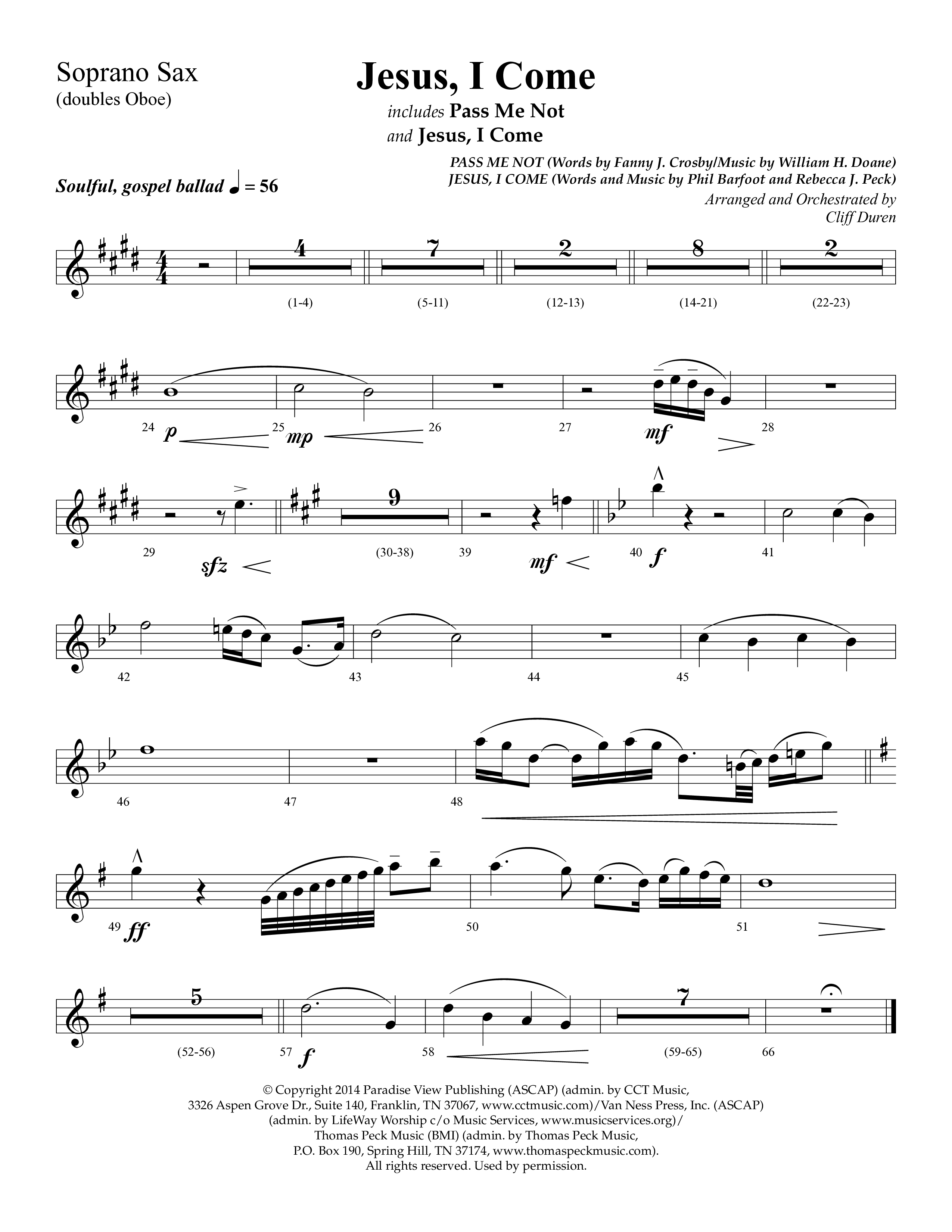 Jesus I Come (with Pass Me Not) (Choral Anthem SATB) Soprano Sax (Lifeway Choral / Arr. Cliff Duren)