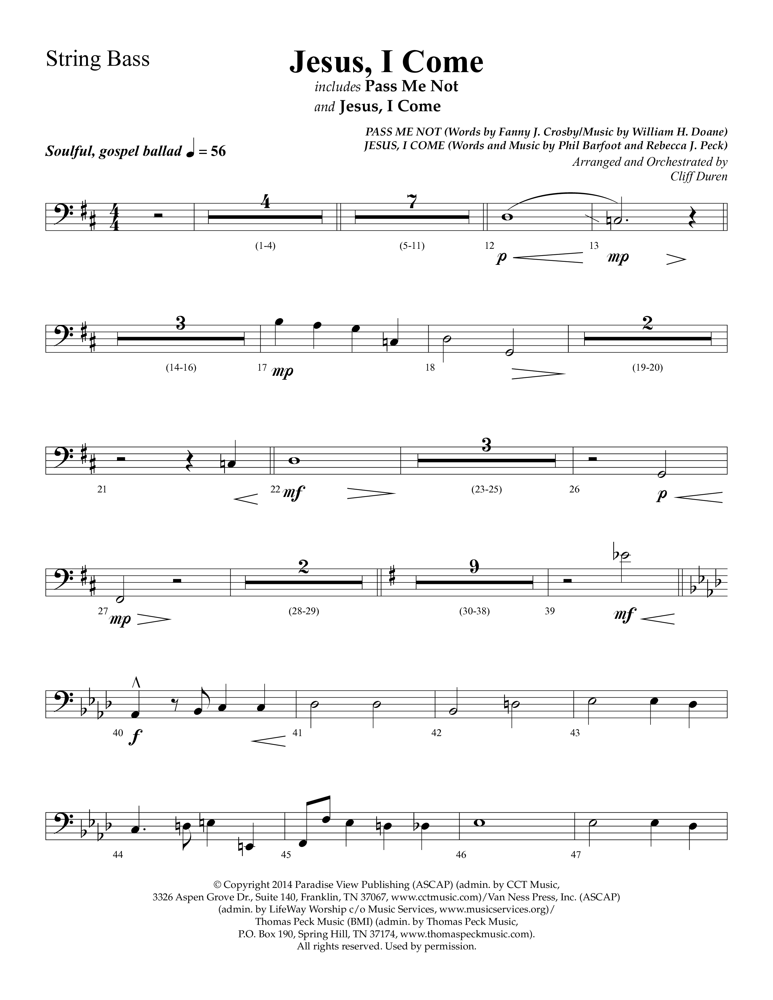 Jesus I Come (with Pass Me Not) (Choral Anthem SATB) String Bass (Lifeway Choral / Arr. Cliff Duren)