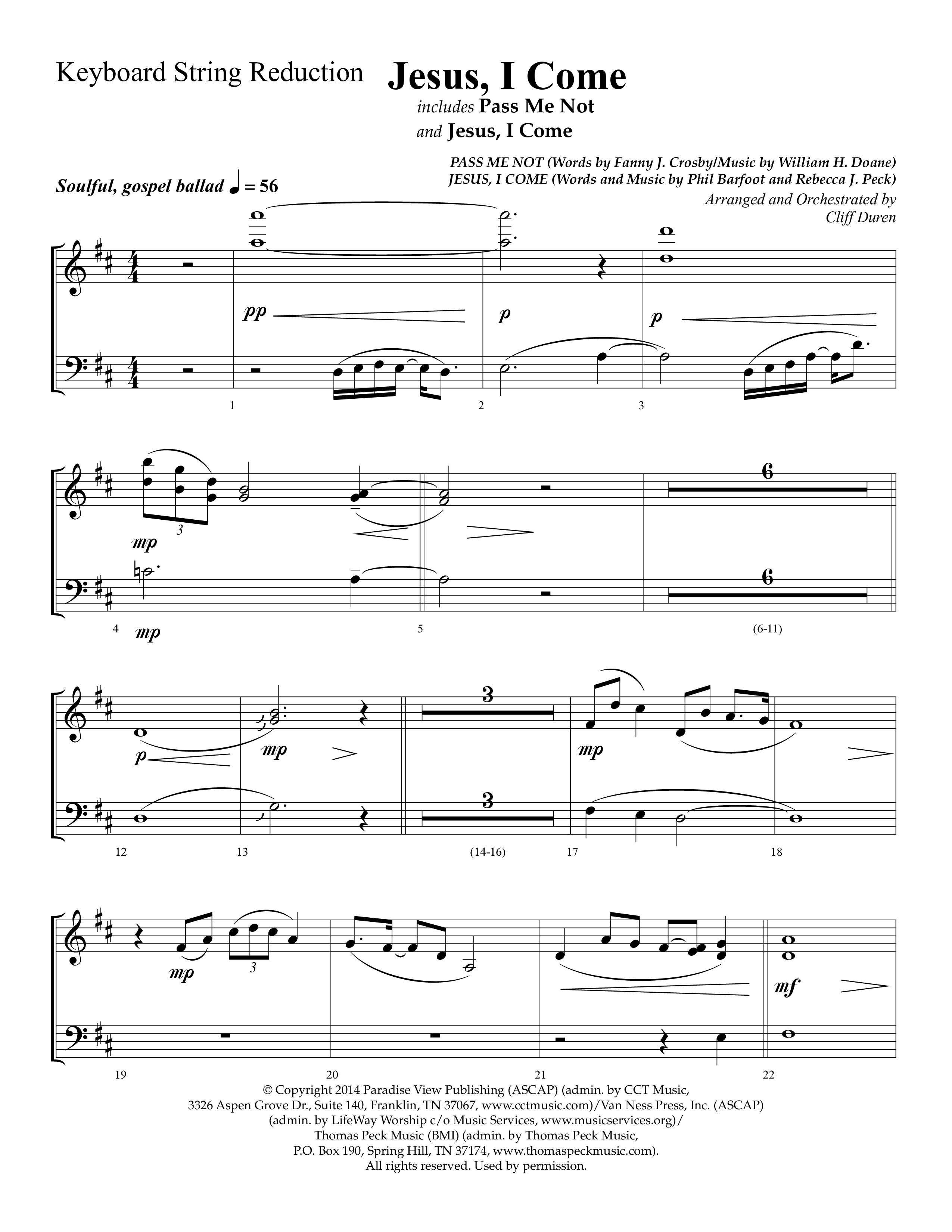 Jesus I Come (with Pass Me Not) (Choral Anthem SATB) String Reduction (Lifeway Choral / Arr. Cliff Duren)