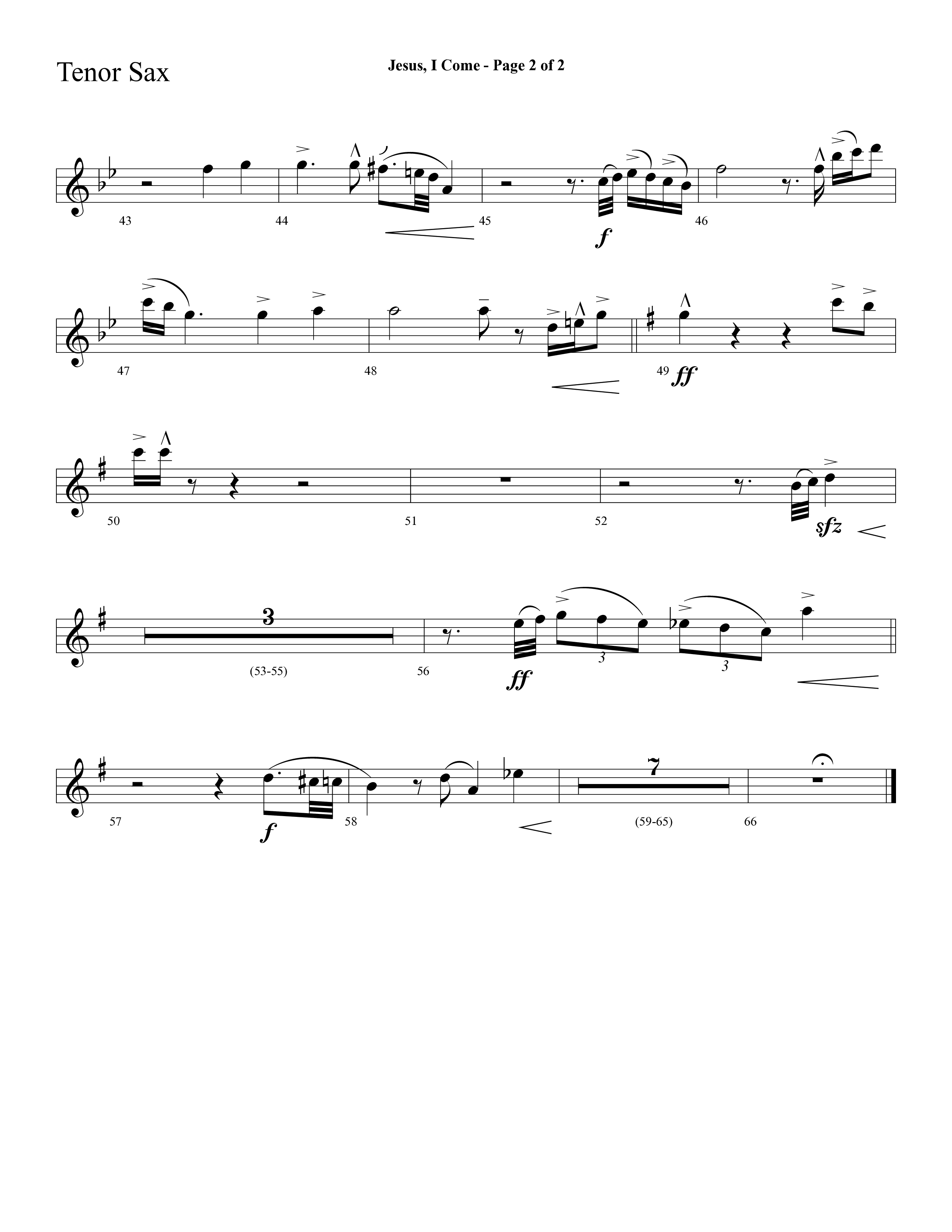 Jesus I Come (with Pass Me Not) (Choral Anthem SATB) Tenor Sax 1 (Lifeway Choral / Arr. Cliff Duren)