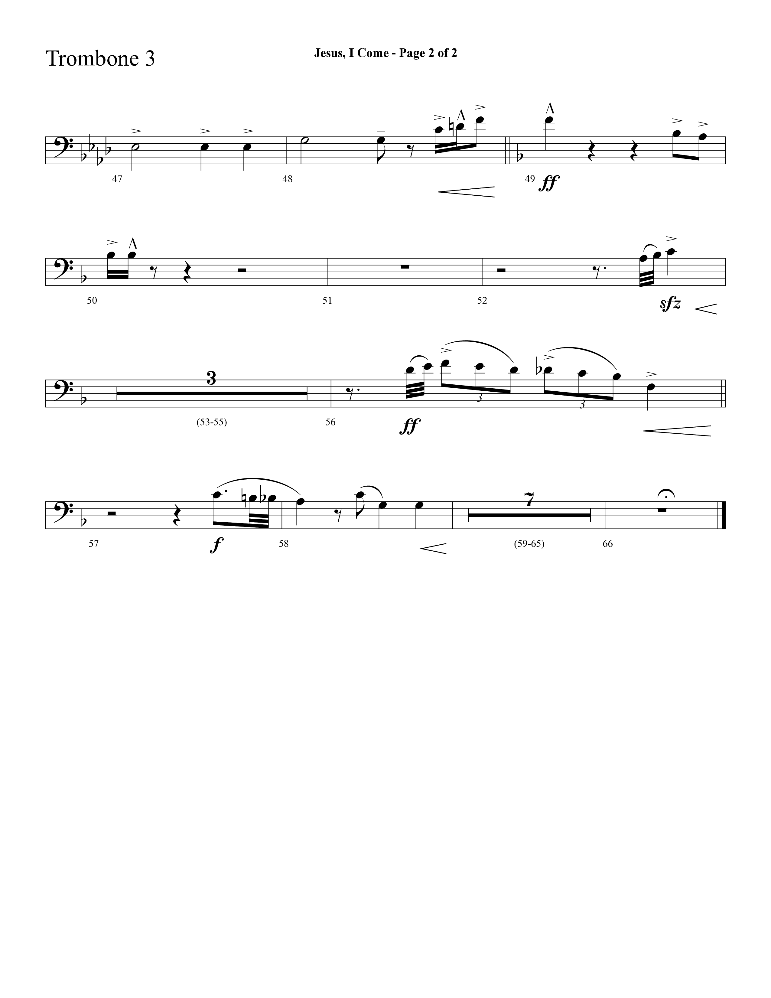 Jesus I Come (with Pass Me Not) (Choral Anthem SATB) Trombone 3 (Lifeway Choral / Arr. Cliff Duren)