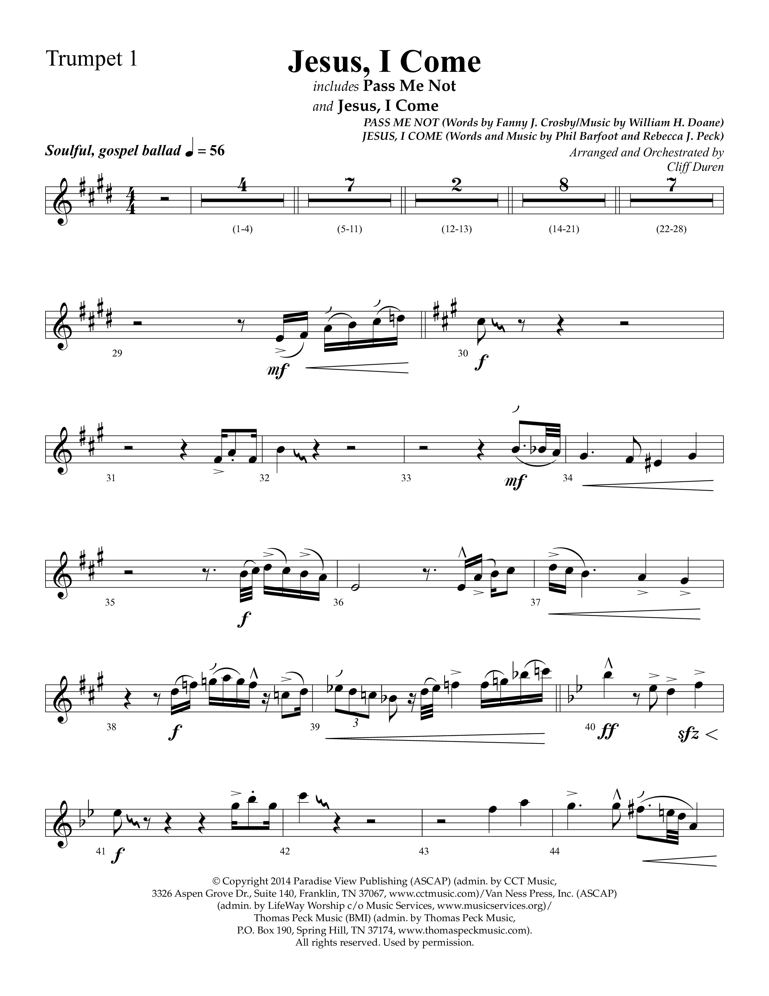 Jesus I Come (with Pass Me Not) (Choral Anthem SATB) Trumpet 1 (Lifeway Choral / Arr. Cliff Duren)