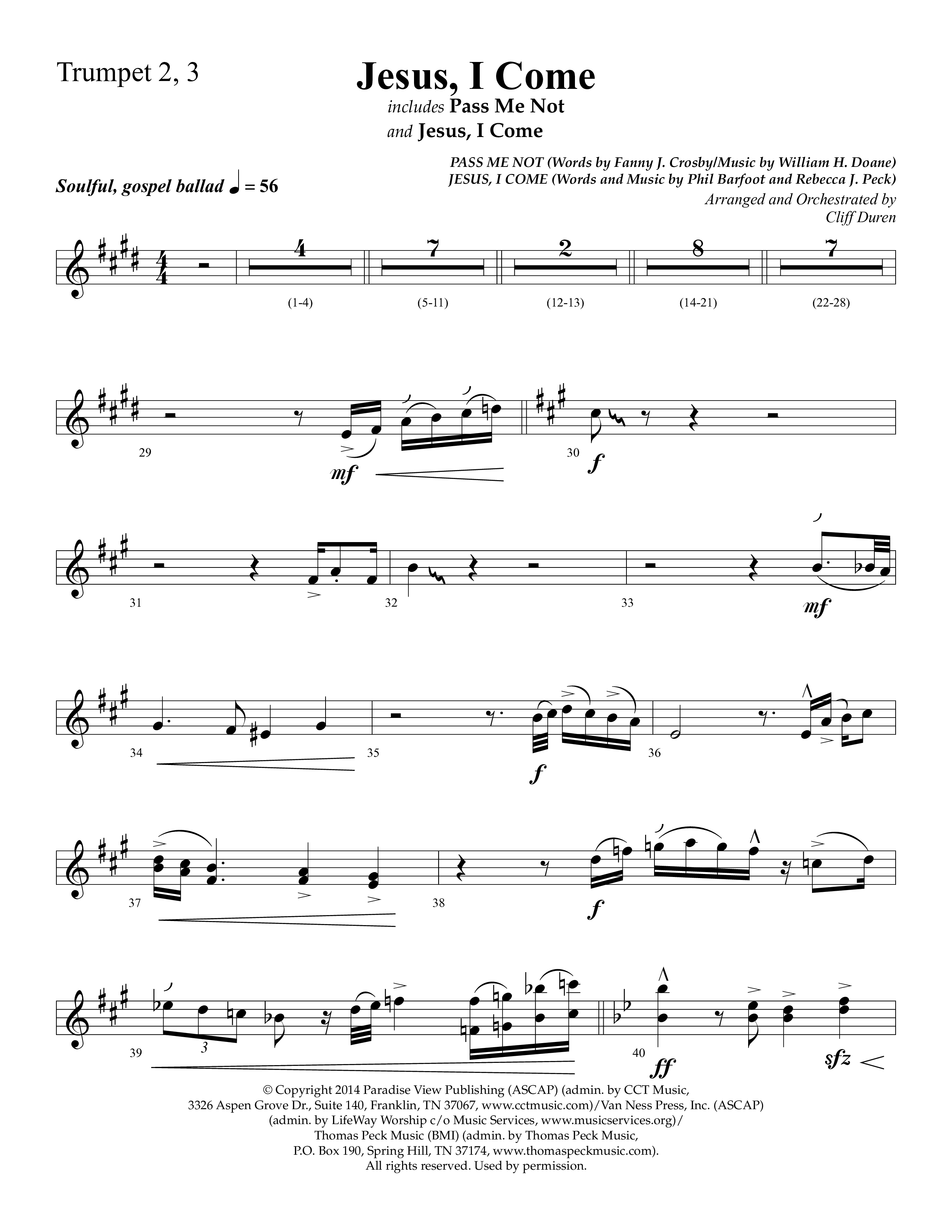 Jesus I Come (with Pass Me Not) (Choral Anthem SATB) Trumpet 2/3 (Lifeway Choral / Arr. Cliff Duren)