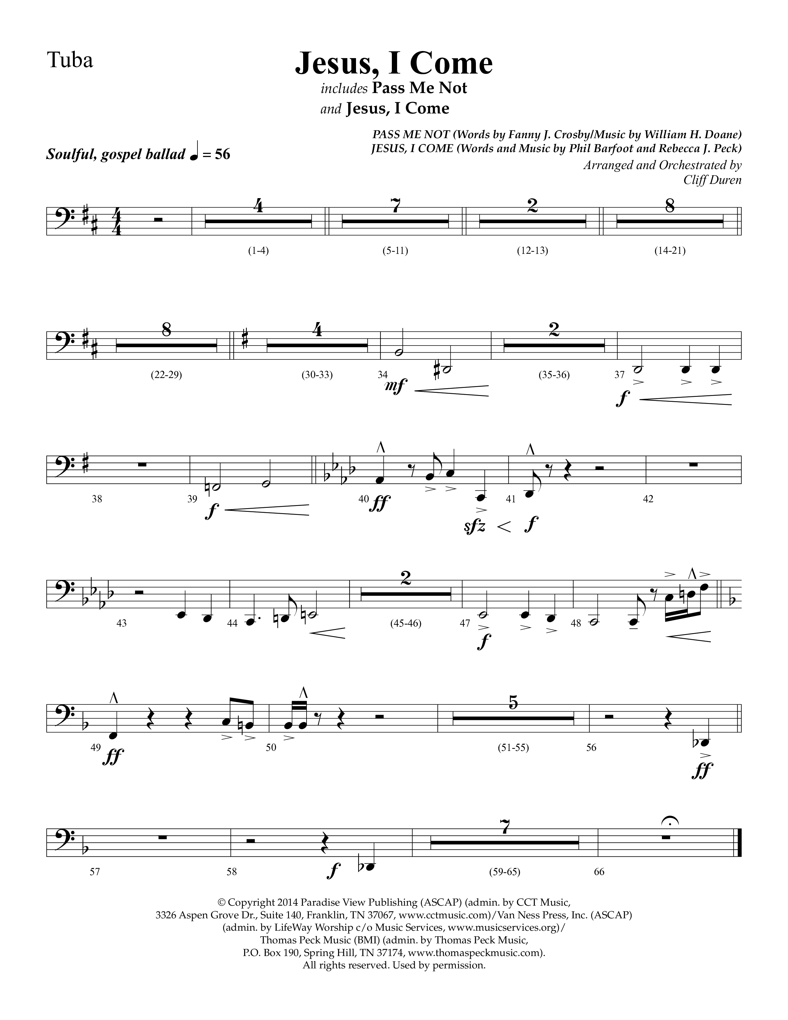 Jesus I Come (with Pass Me Not) (Choral Anthem SATB) Tuba (Lifeway Choral / Arr. Cliff Duren)