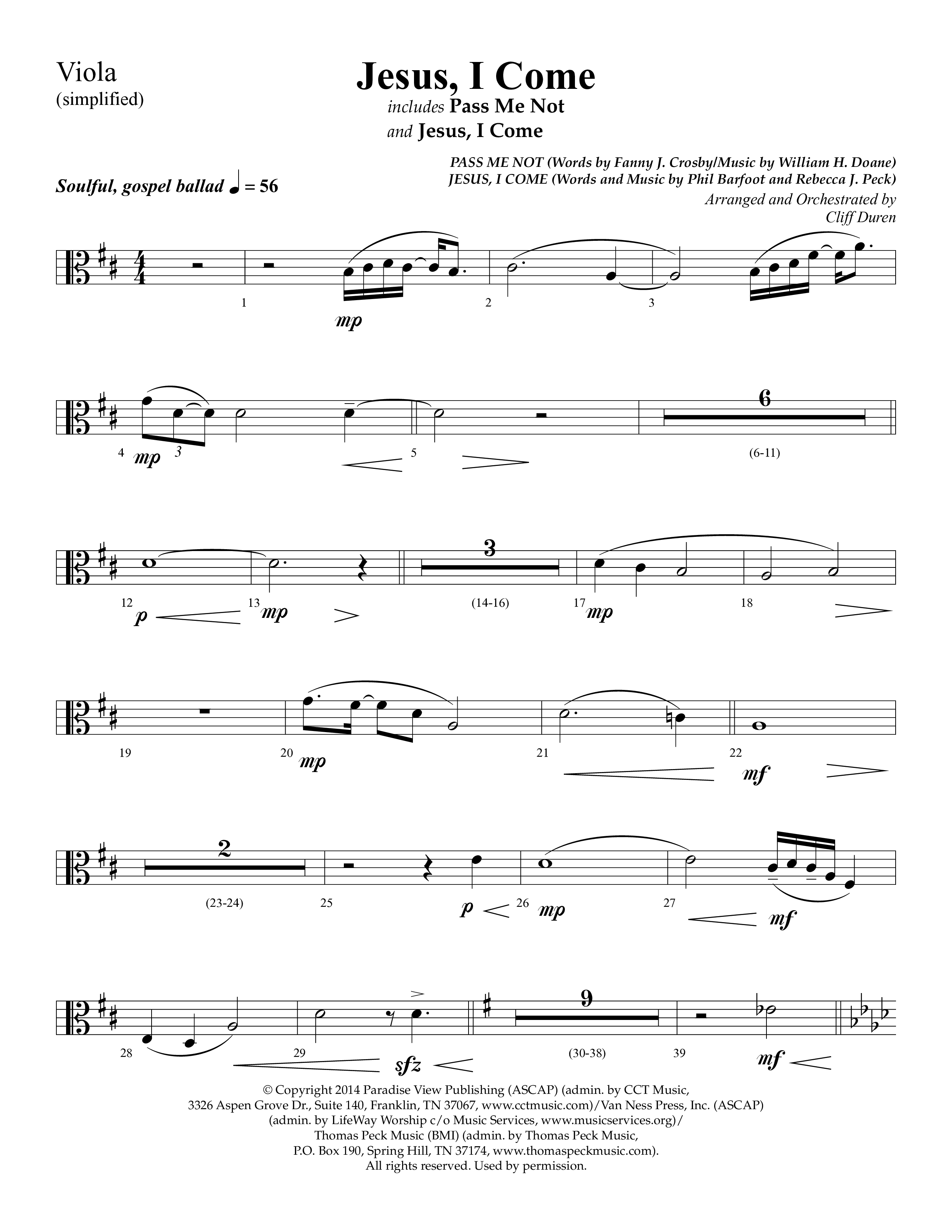 Jesus I Come (with Pass Me Not) (Choral Anthem SATB) Viola (Lifeway Choral / Arr. Cliff Duren)
