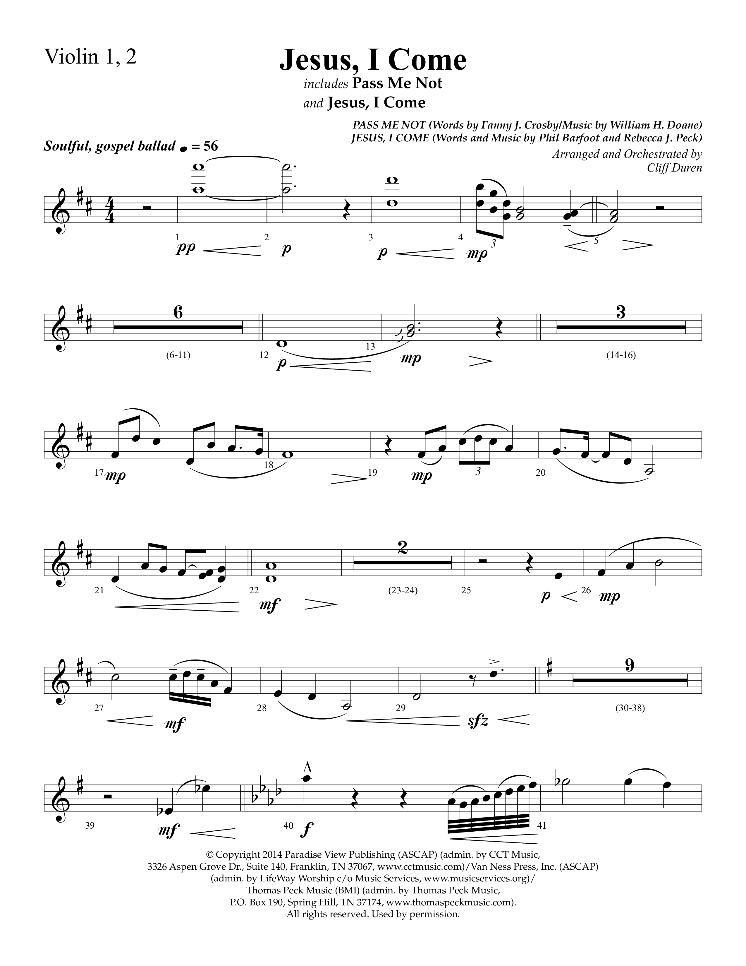 Jesus I Come (with Pass Me Not) (Choral Anthem SATB) Violin 1/2 (Lifeway Choral / Arr. Cliff Duren)