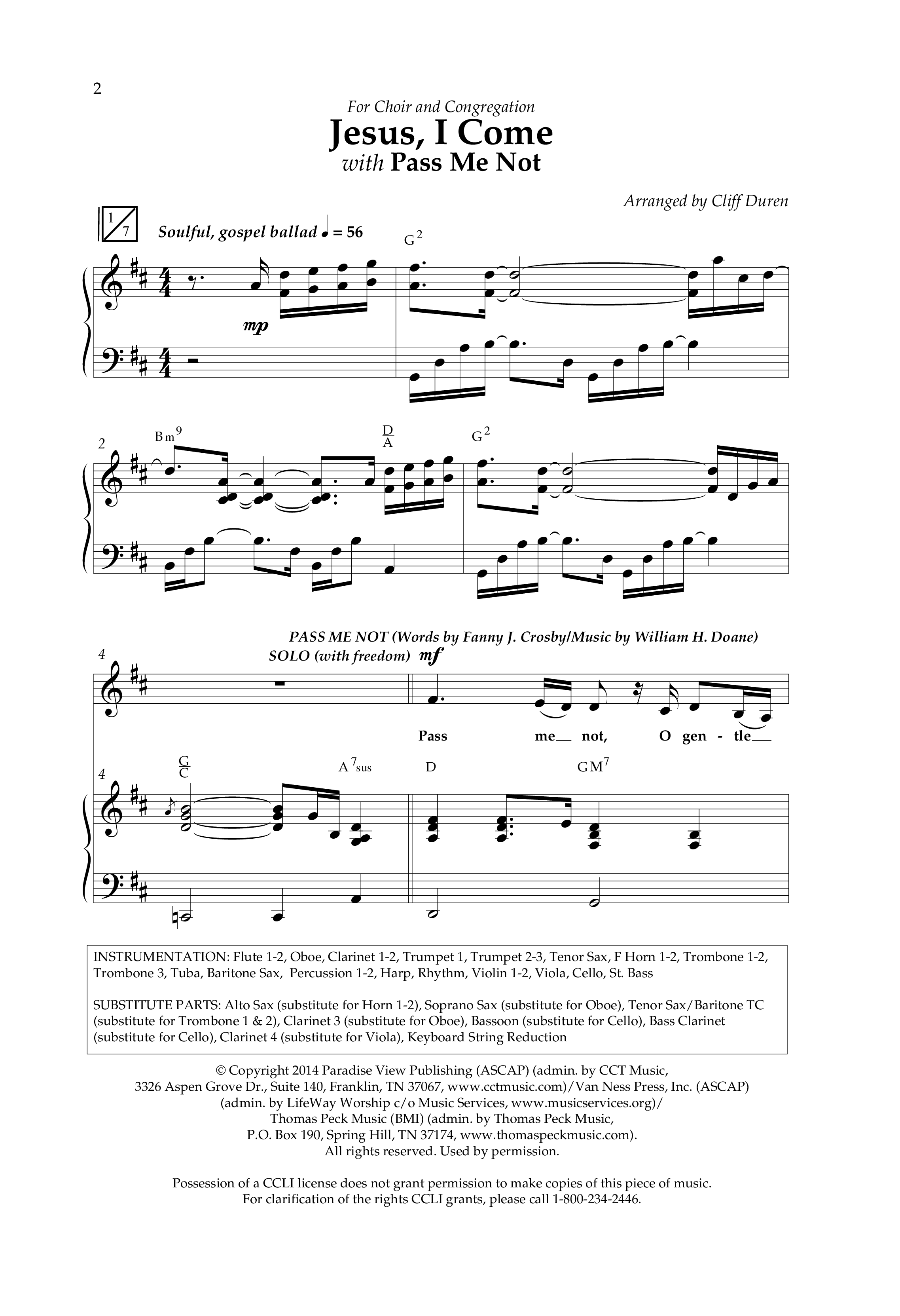 Jesus I Come (with Pass Me Not) (Choral Anthem SATB) Anthem (SATB/Piano) (Lifeway Choral / Arr. Cliff Duren)