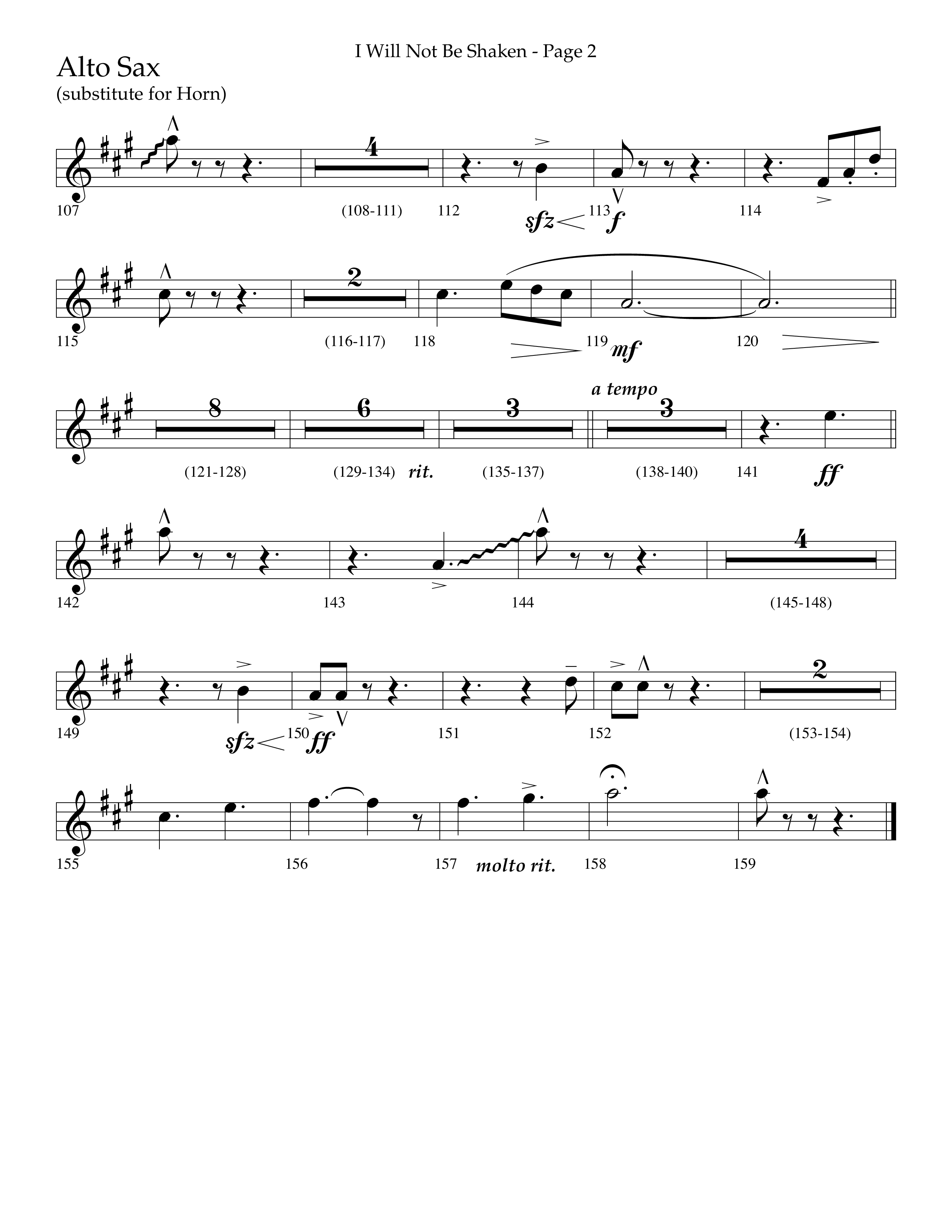 I Will Not Be Shaken (Choral Anthem SATB) Alto Sax (Lifeway Choral / Arr. Cliff Duren)
