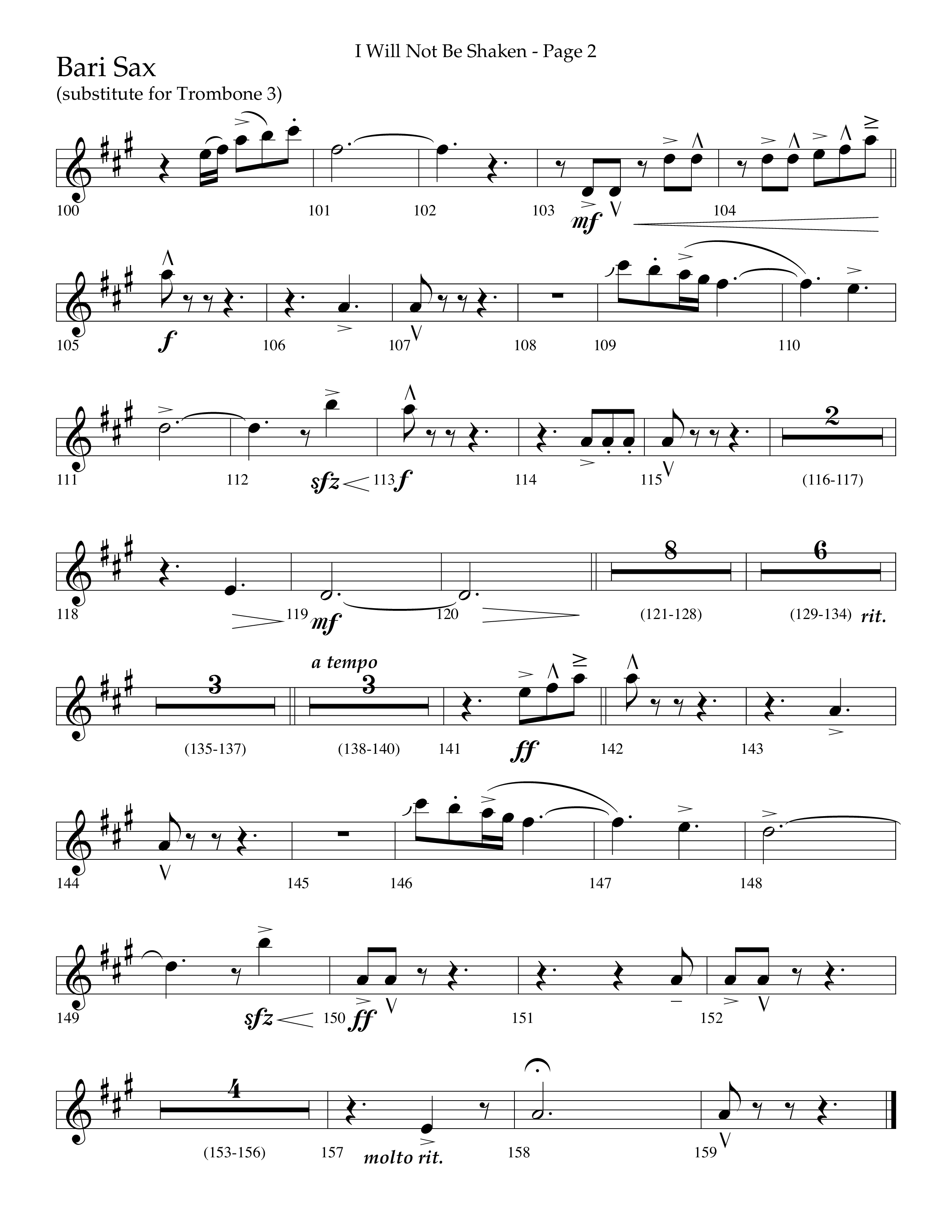 I Will Not Be Shaken (Choral Anthem SATB) Bari Sax (Lifeway Choral / Arr. Cliff Duren)
