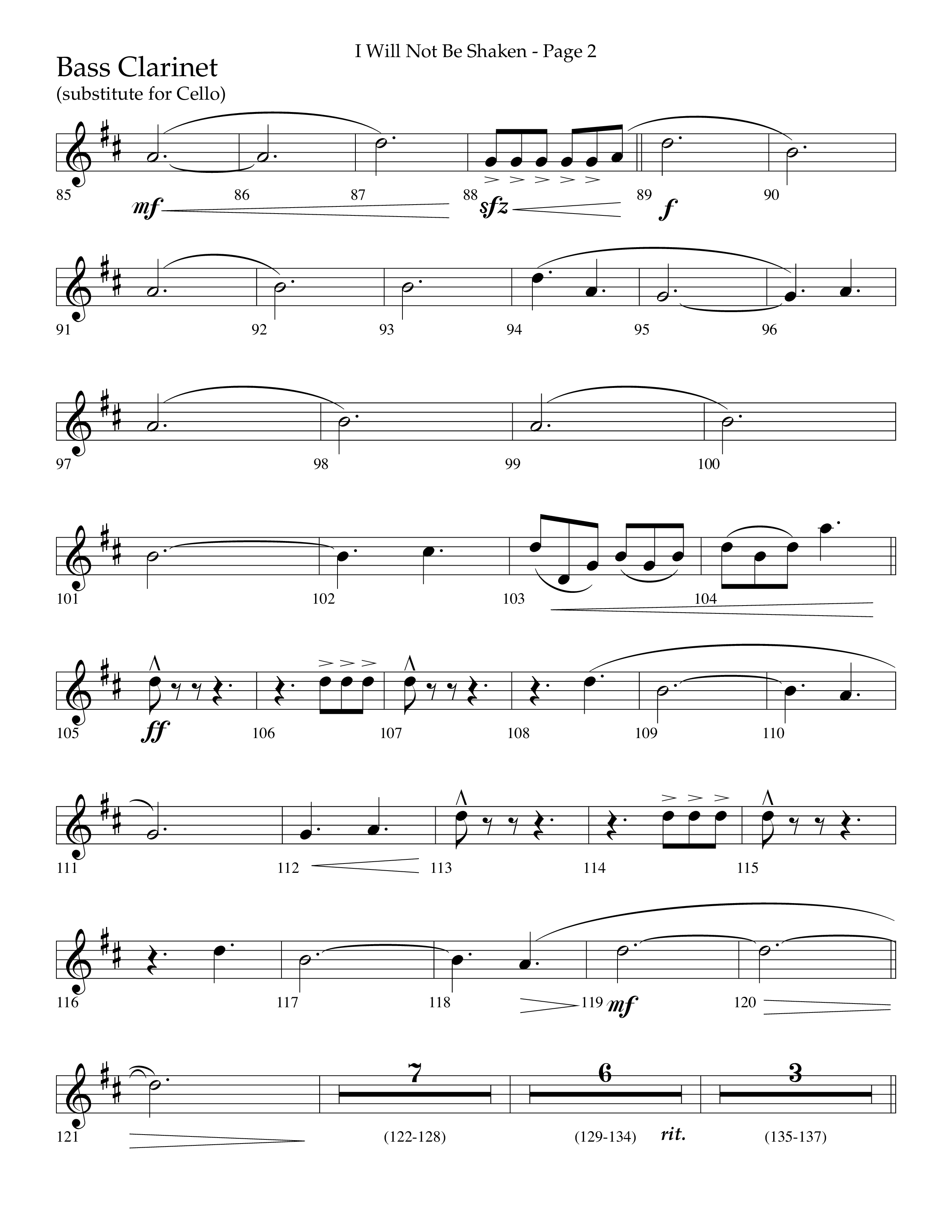 I Will Not Be Shaken (Choral Anthem SATB) Bass Clarinet (Lifeway Choral / Arr. Cliff Duren)