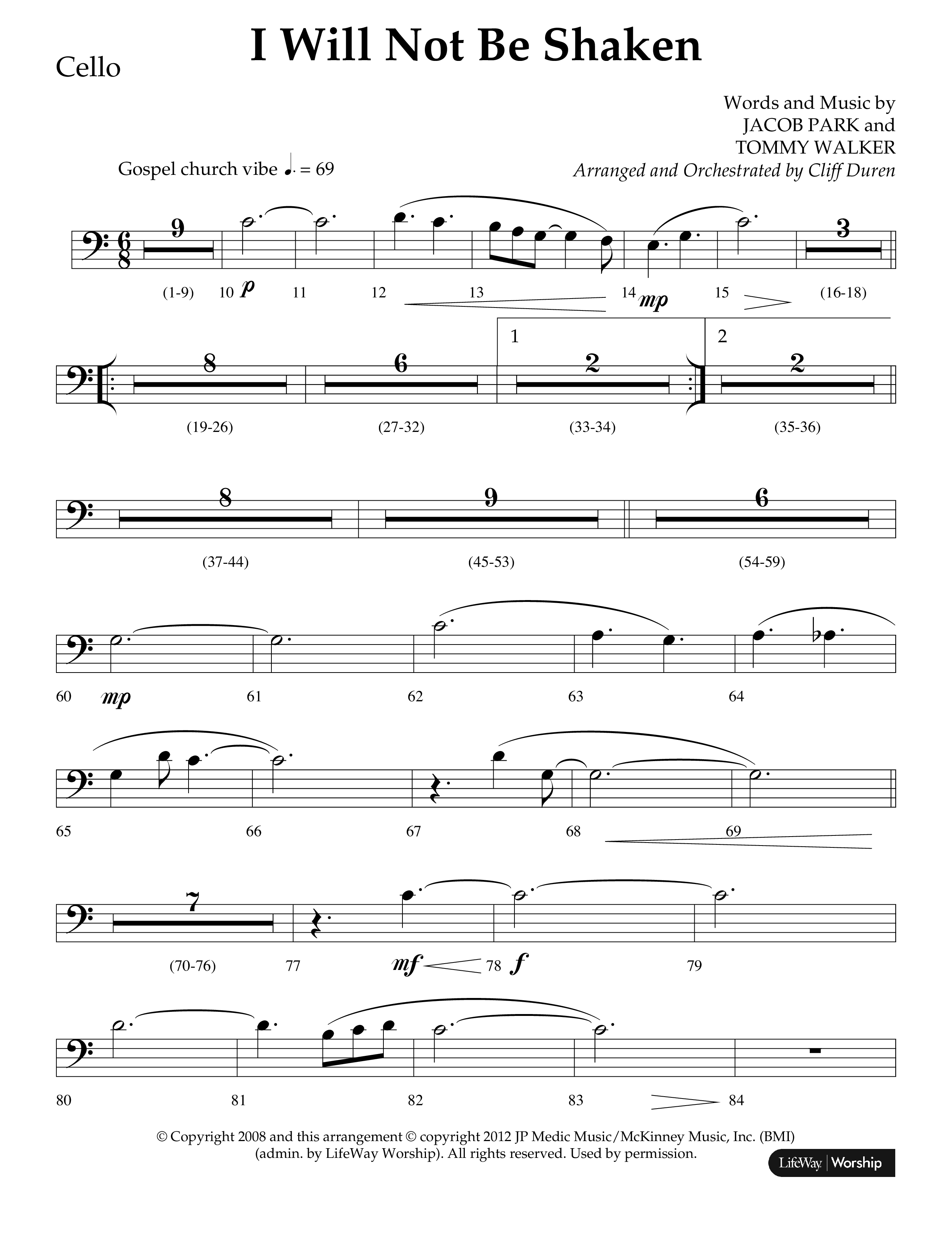I Will Not Be Shaken (Choral Anthem SATB) Cello (Lifeway Choral / Arr. Cliff Duren)