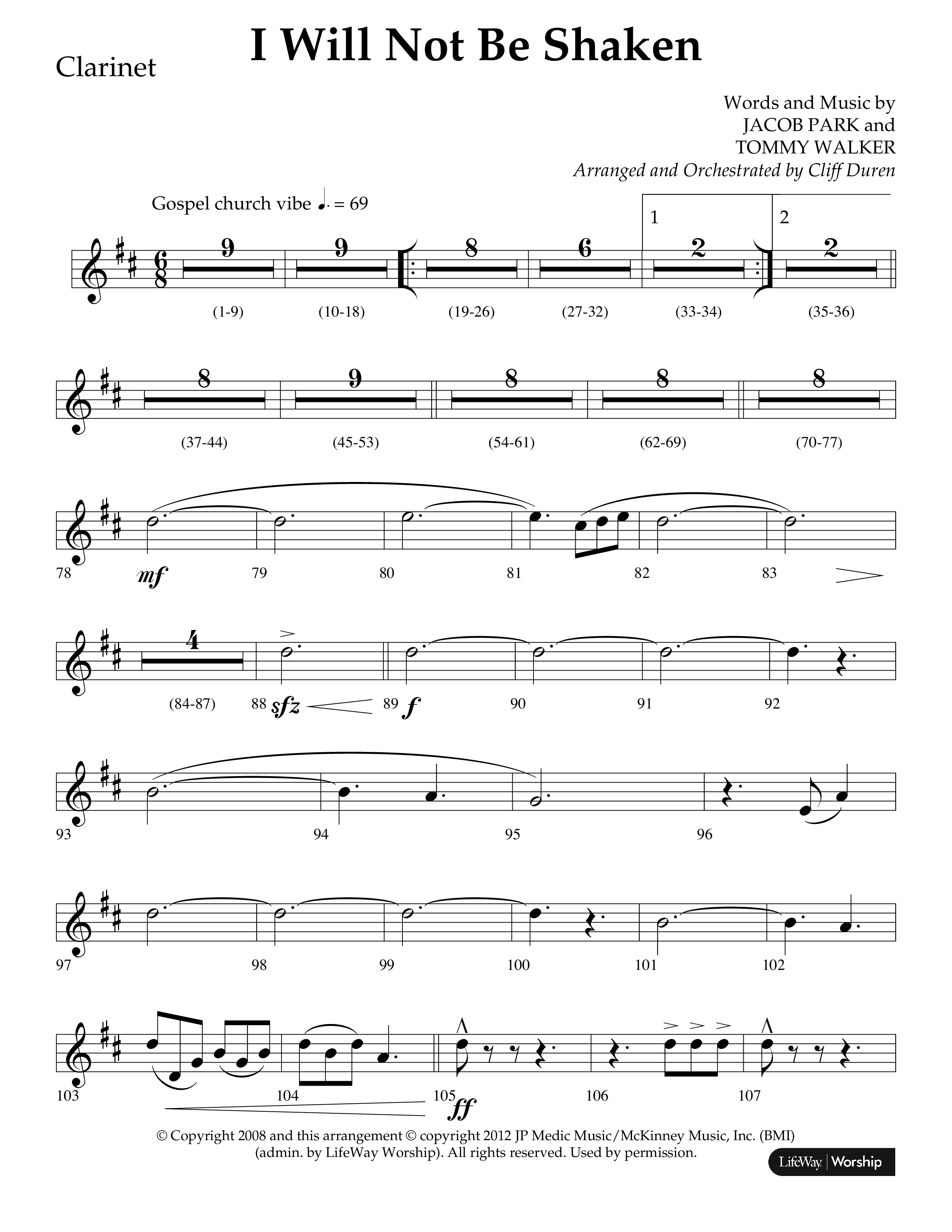 I Will Not Be Shaken (Choral Anthem SATB) Clarinet 1/2 (Lifeway Choral / Arr. Cliff Duren)