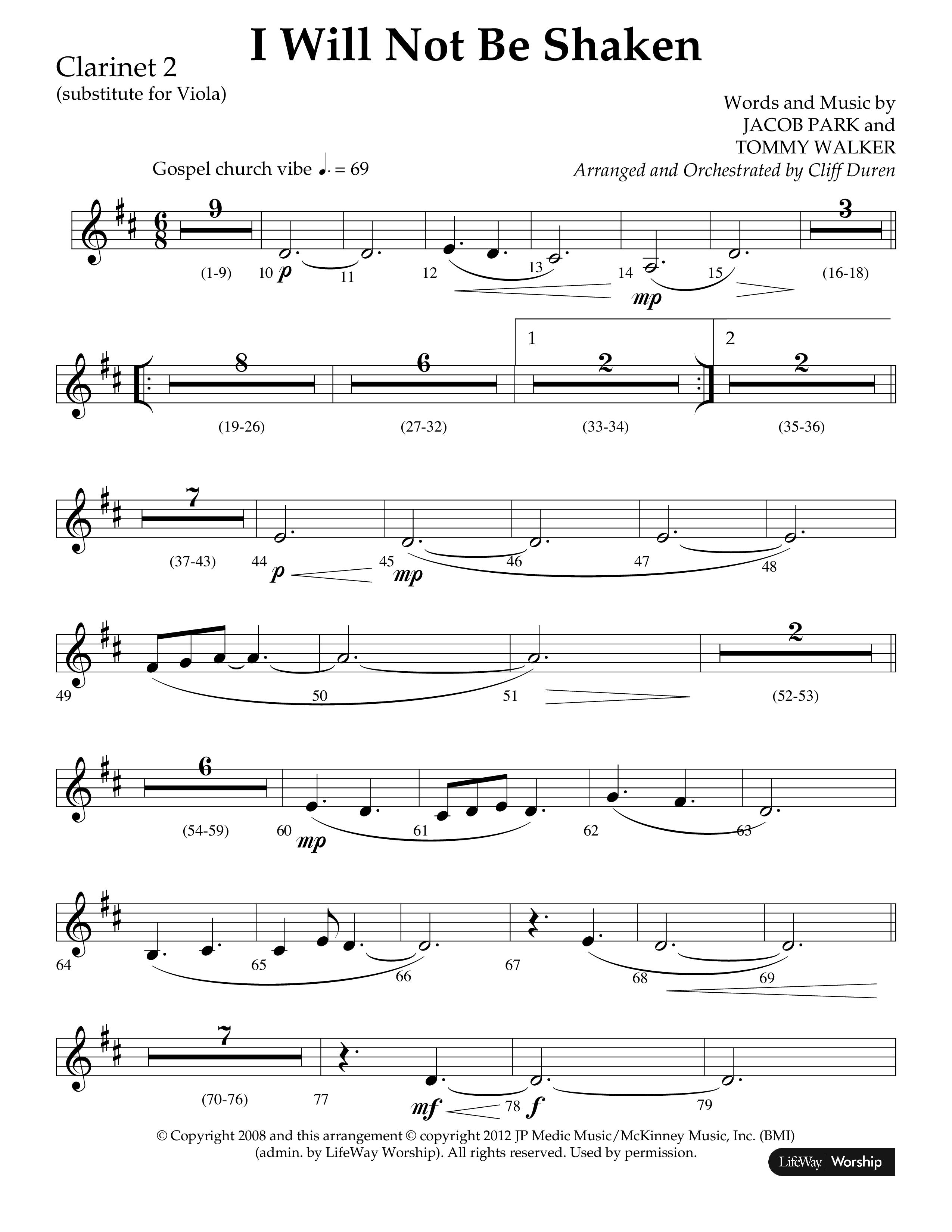 I Will Not Be Shaken (Choral Anthem SATB) Clarinet 1/2 (Lifeway Choral / Arr. Cliff Duren)