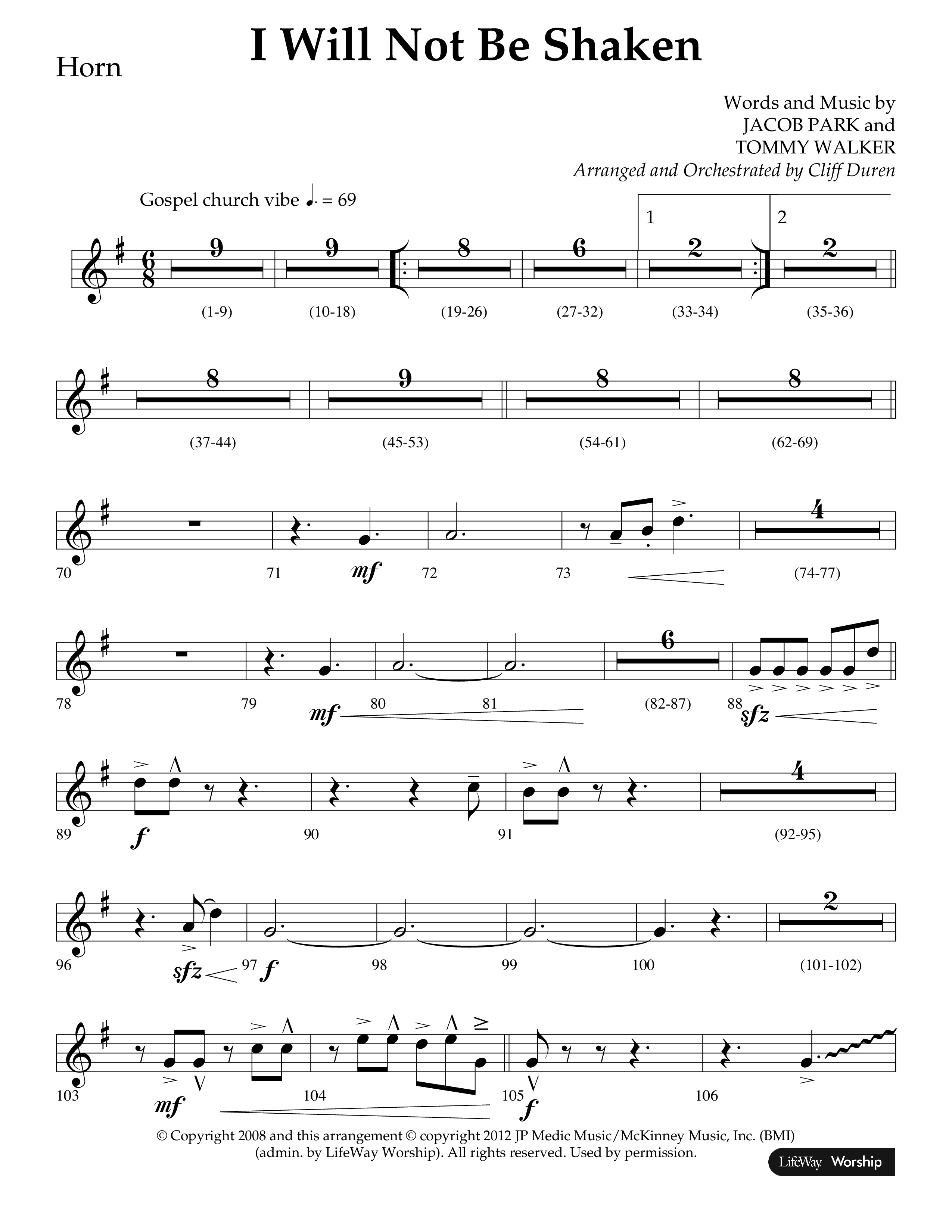 I Will Not Be Shaken (Choral Anthem SATB) French Horn (Lifeway Choral / Arr. Cliff Duren)