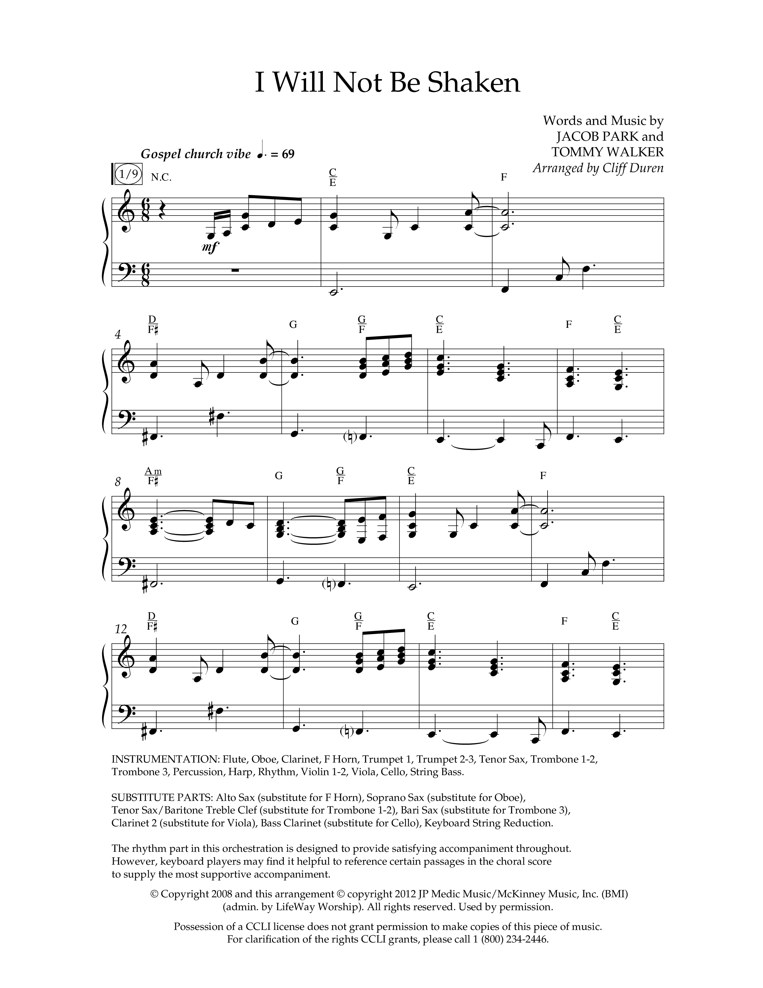 I Will Not Be Shaken (Choral Anthem SATB) Anthem (SATB/Piano) (Lifeway Choral / Arr. Cliff Duren)