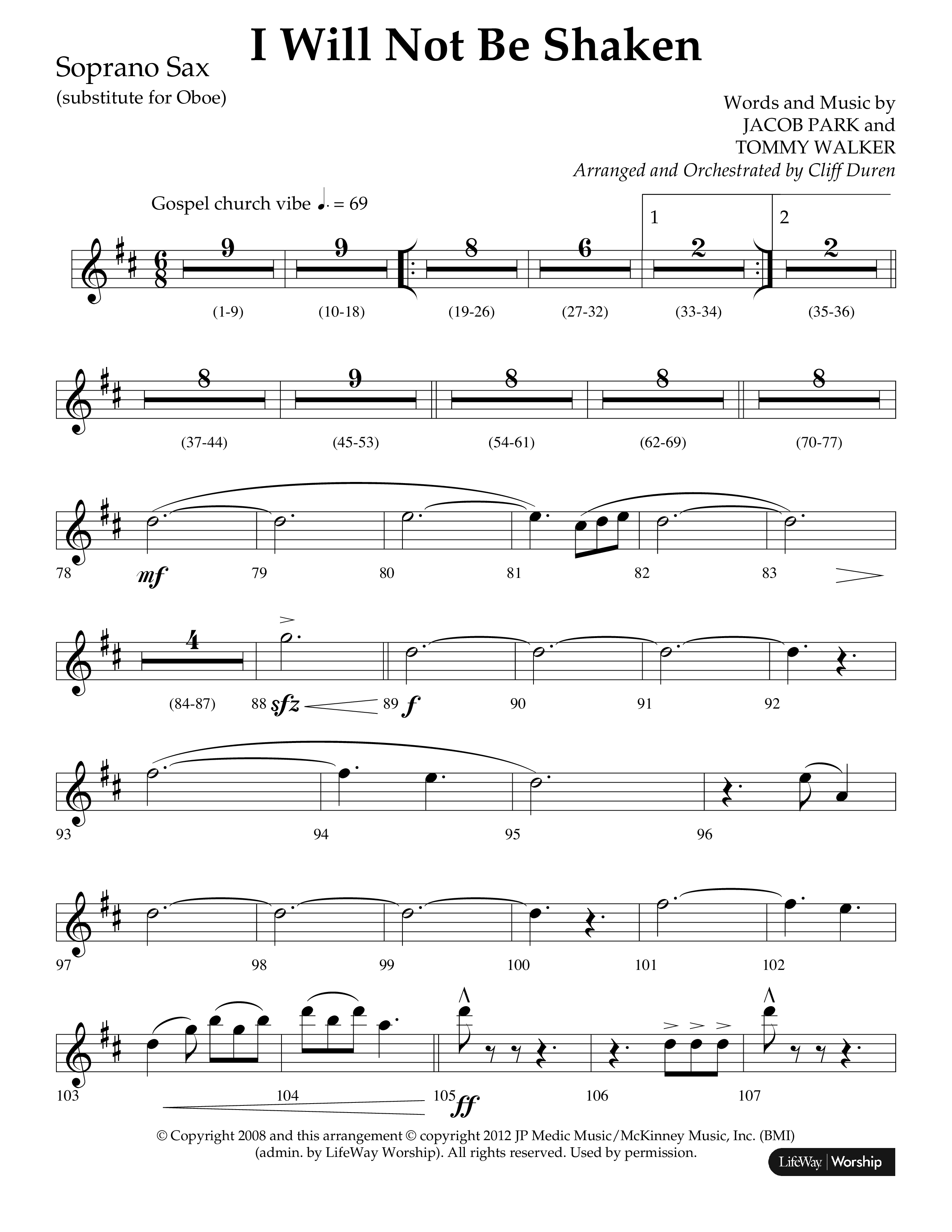 I Will Not Be Shaken (Choral Anthem SATB) Soprano Sax (Lifeway Choral / Arr. Cliff Duren)