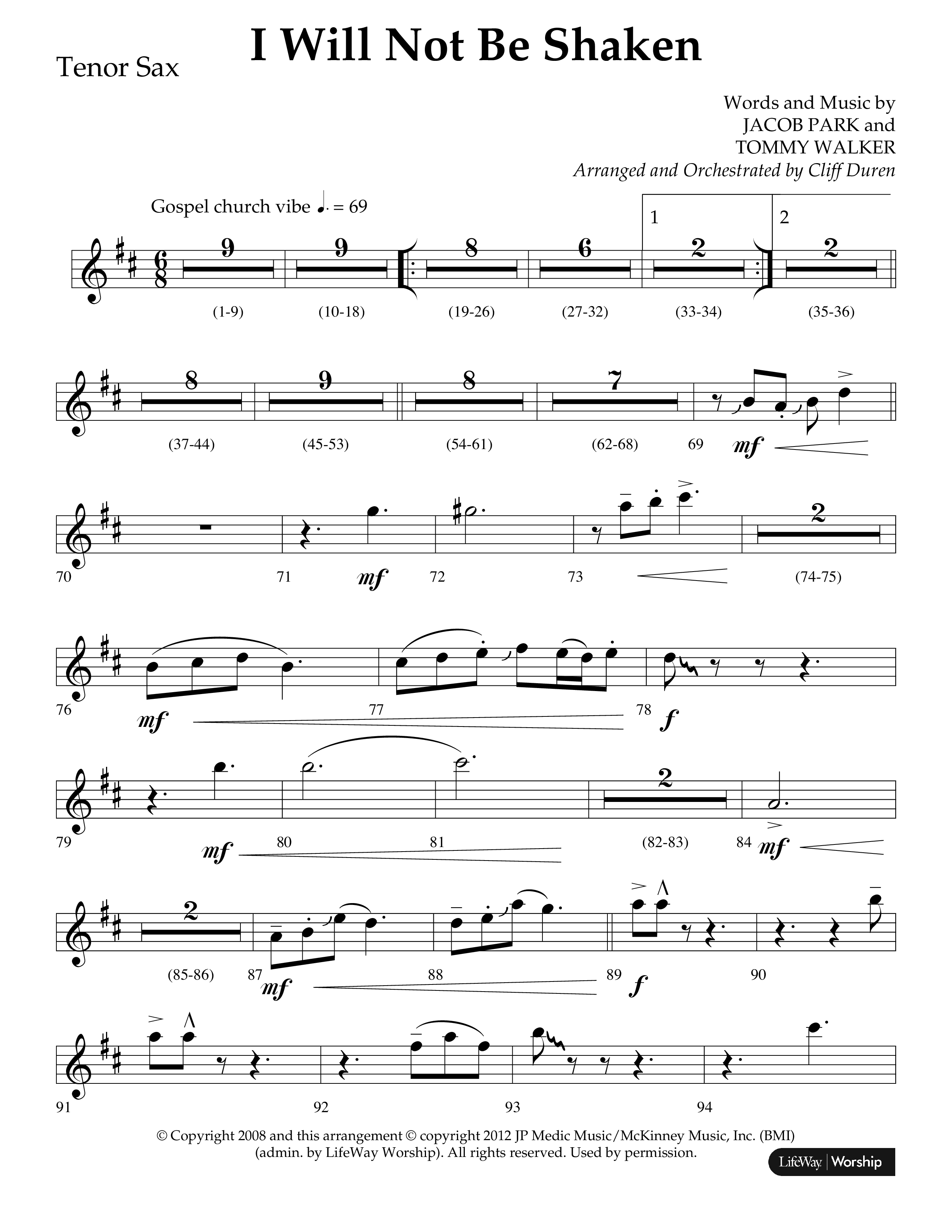 I Will Not Be Shaken (Choral Anthem SATB) Tenor Sax 1 (Lifeway Choral / Arr. Cliff Duren)