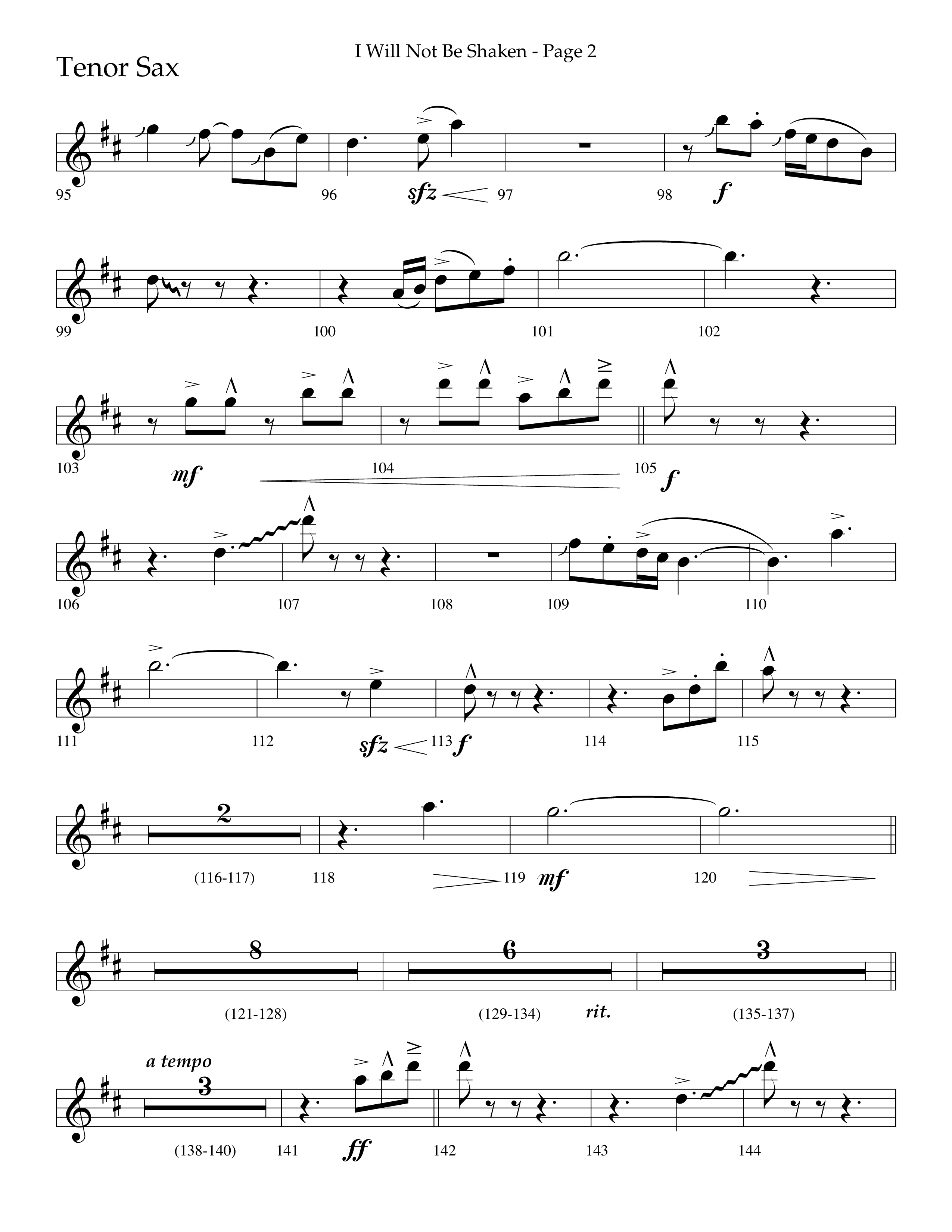 I Will Not Be Shaken (Choral Anthem SATB) Tenor Sax 1 (Lifeway Choral / Arr. Cliff Duren)