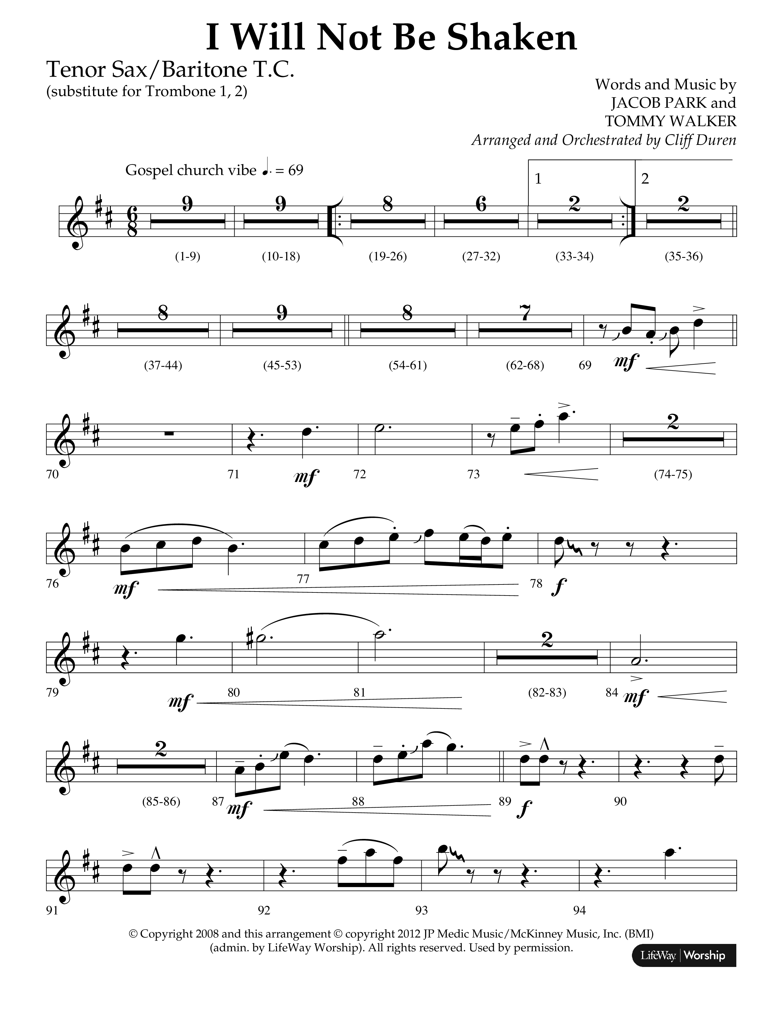 I Will Not Be Shaken (Choral Anthem SATB) Tenor Sax/Baritone T.C. (Lifeway Choral / Arr. Cliff Duren)
