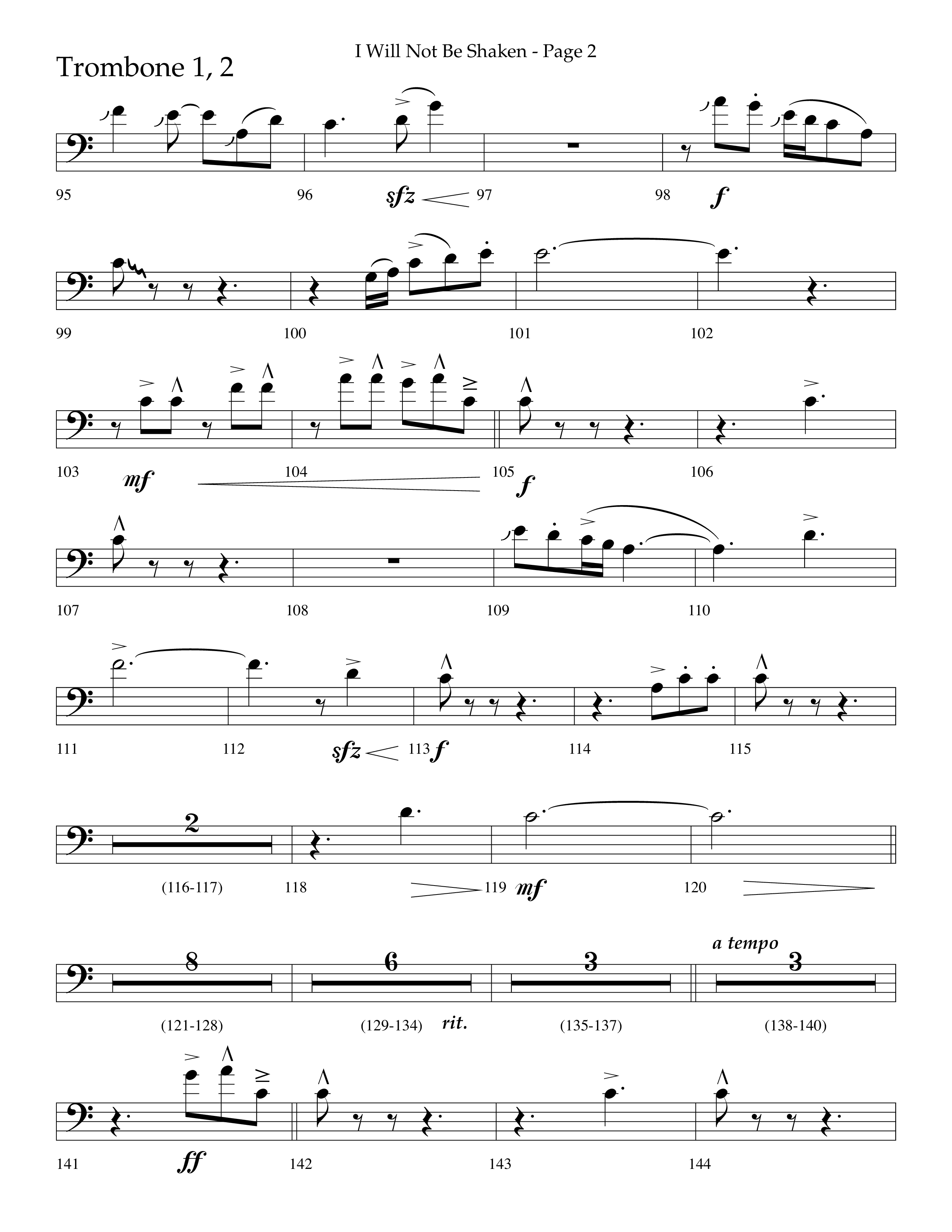 I Will Not Be Shaken (Choral Anthem SATB) Trombone 1/2 (Lifeway Choral / Arr. Cliff Duren)