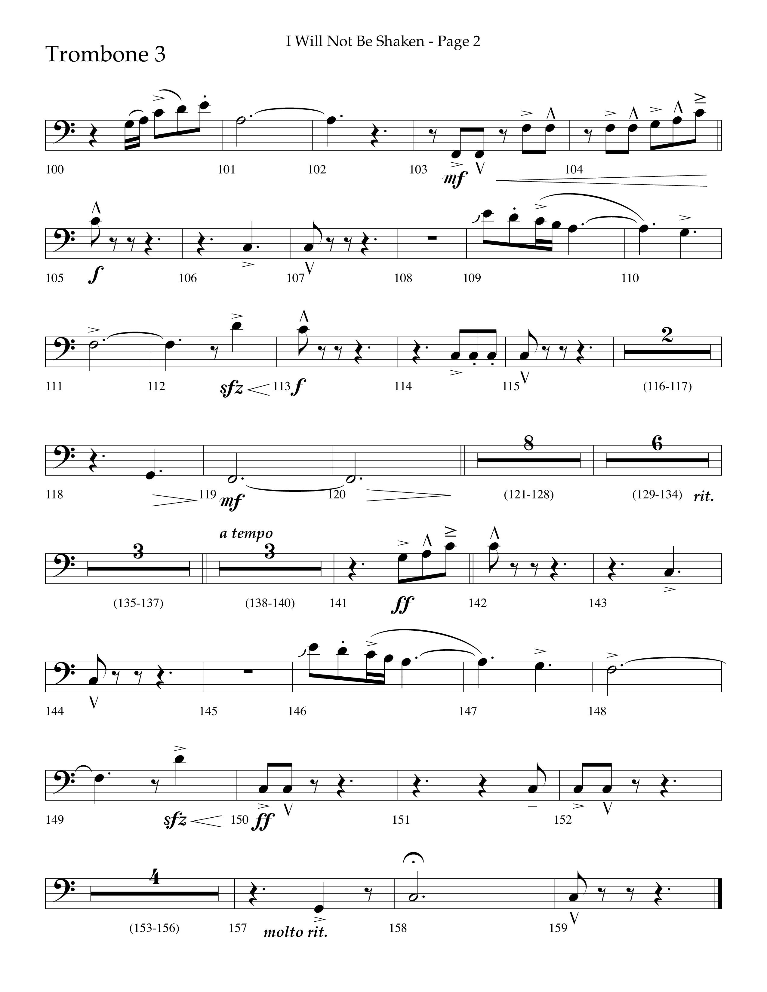 I Will Not Be Shaken (Choral Anthem SATB) Trombone 3 (Lifeway Choral / Arr. Cliff Duren)