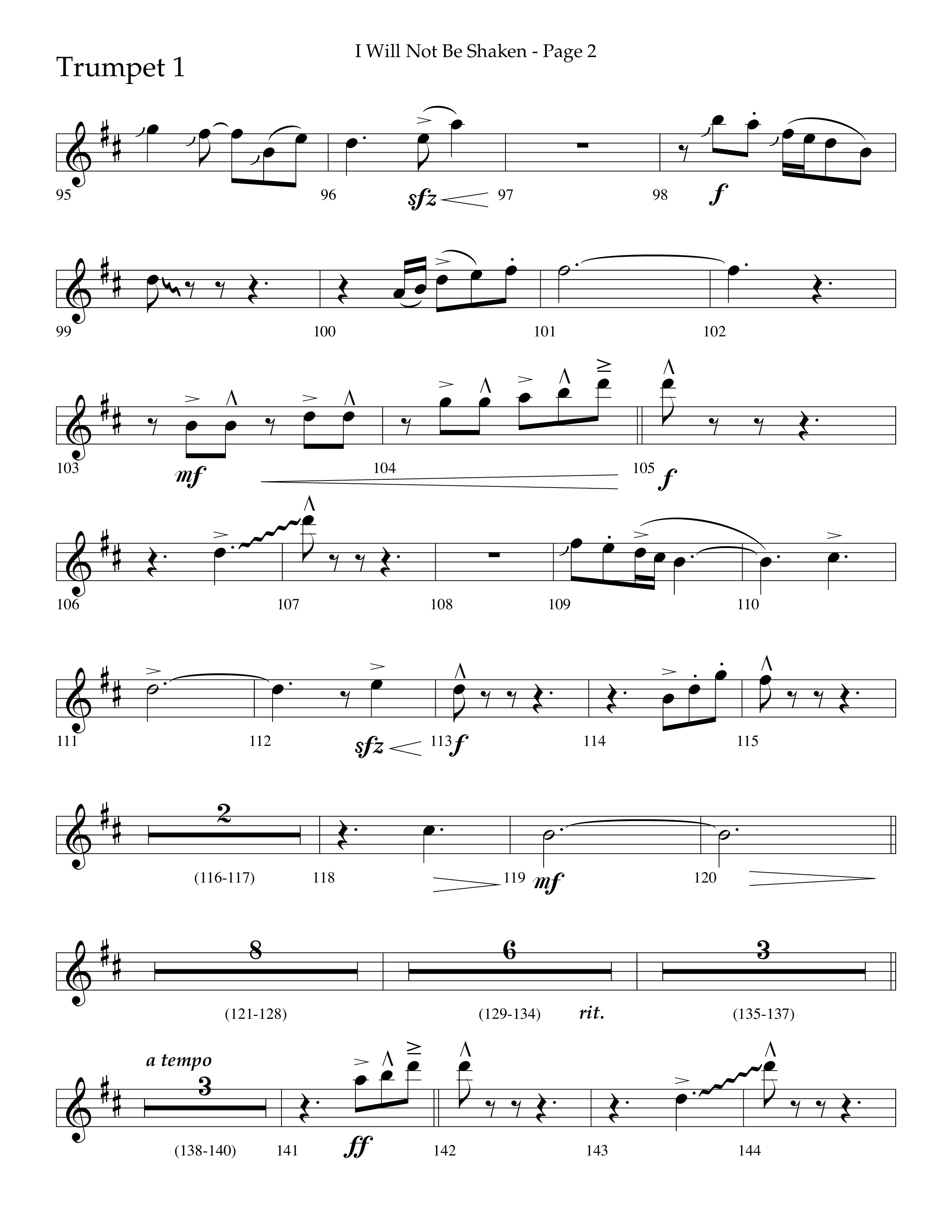 I Will Not Be Shaken (Choral Anthem SATB) Trumpet 1 (Lifeway Choral / Arr. Cliff Duren)