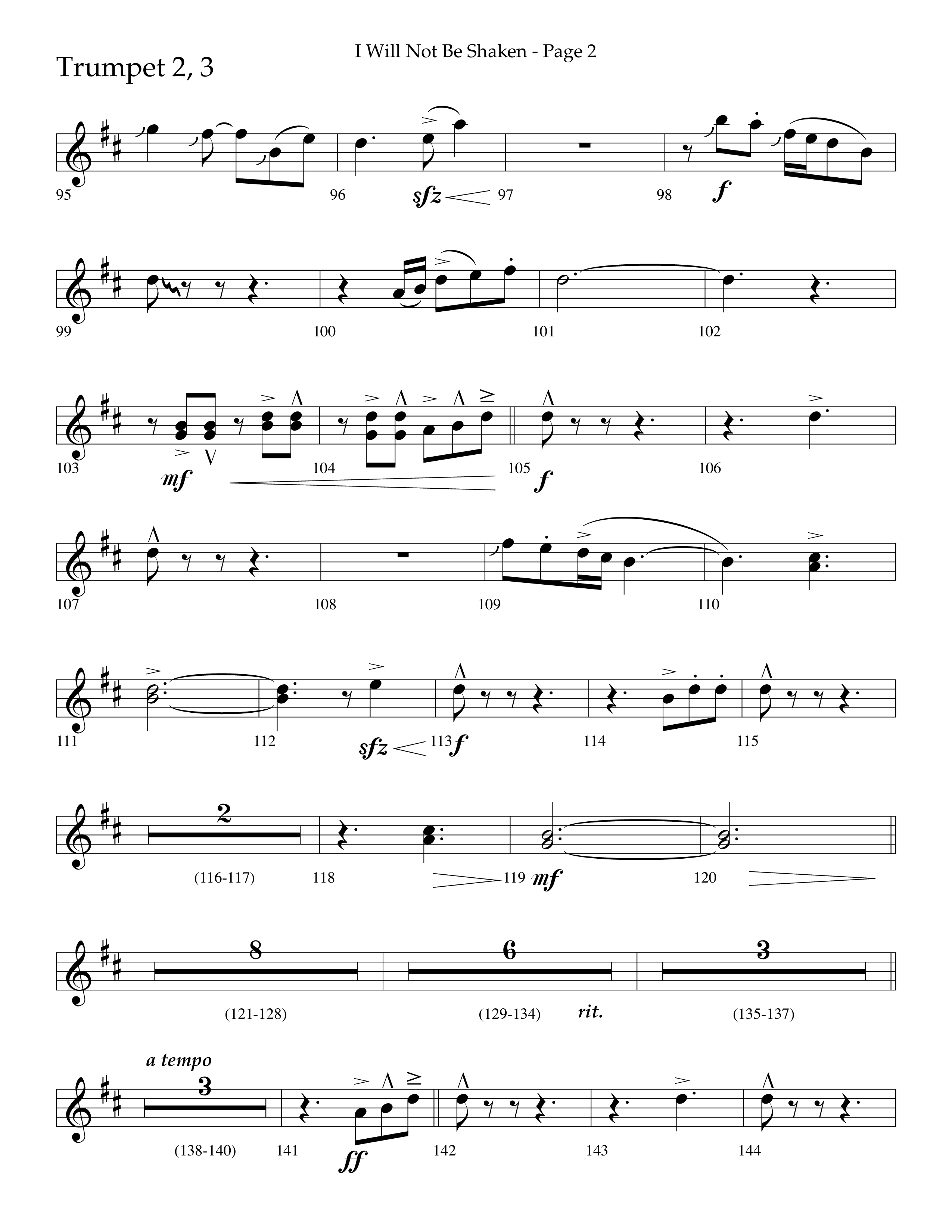 I Will Not Be Shaken (Choral Anthem SATB) Trumpet 2/3 (Lifeway Choral / Arr. Cliff Duren)