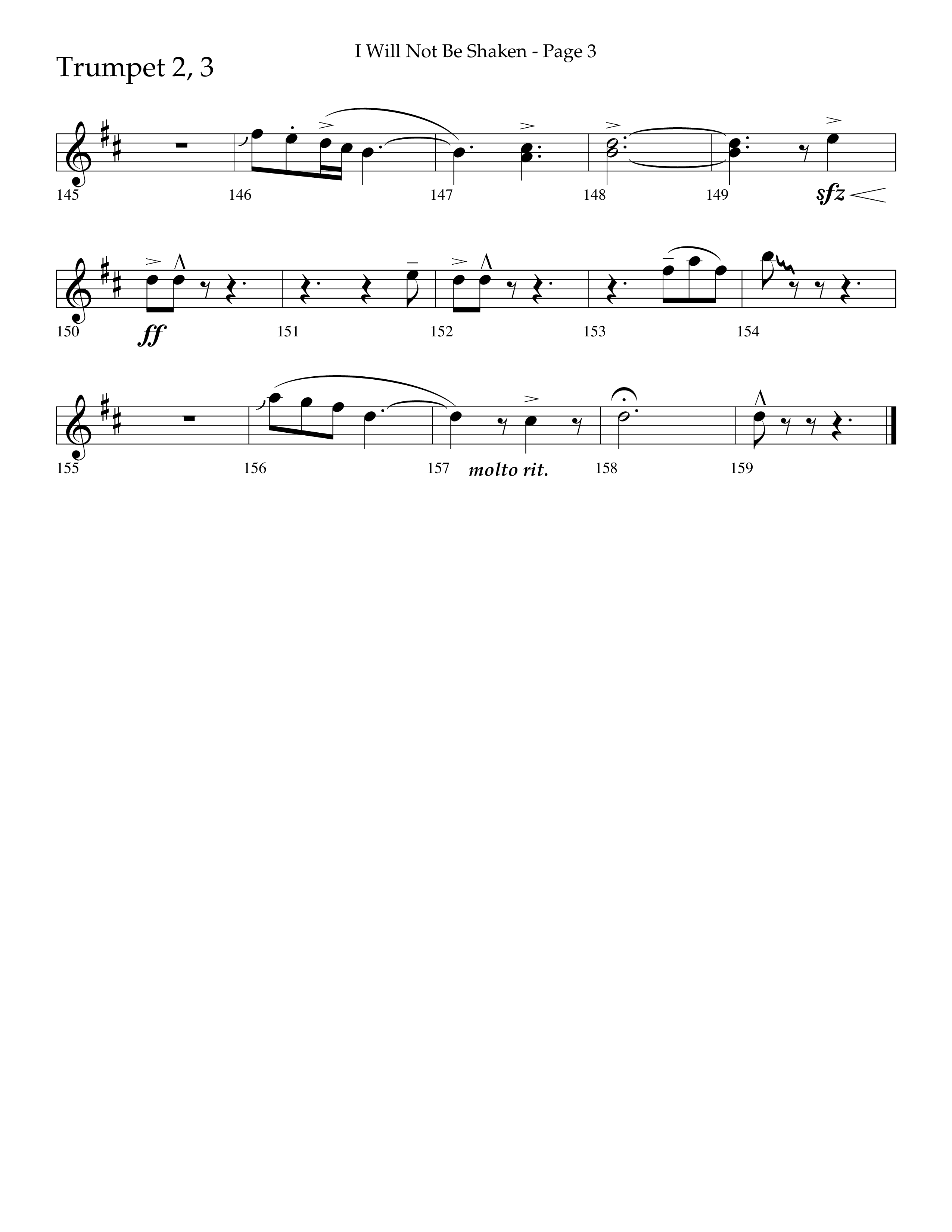 I Will Not Be Shaken (Choral Anthem SATB) Trumpet 2/3 (Lifeway Choral / Arr. Cliff Duren)