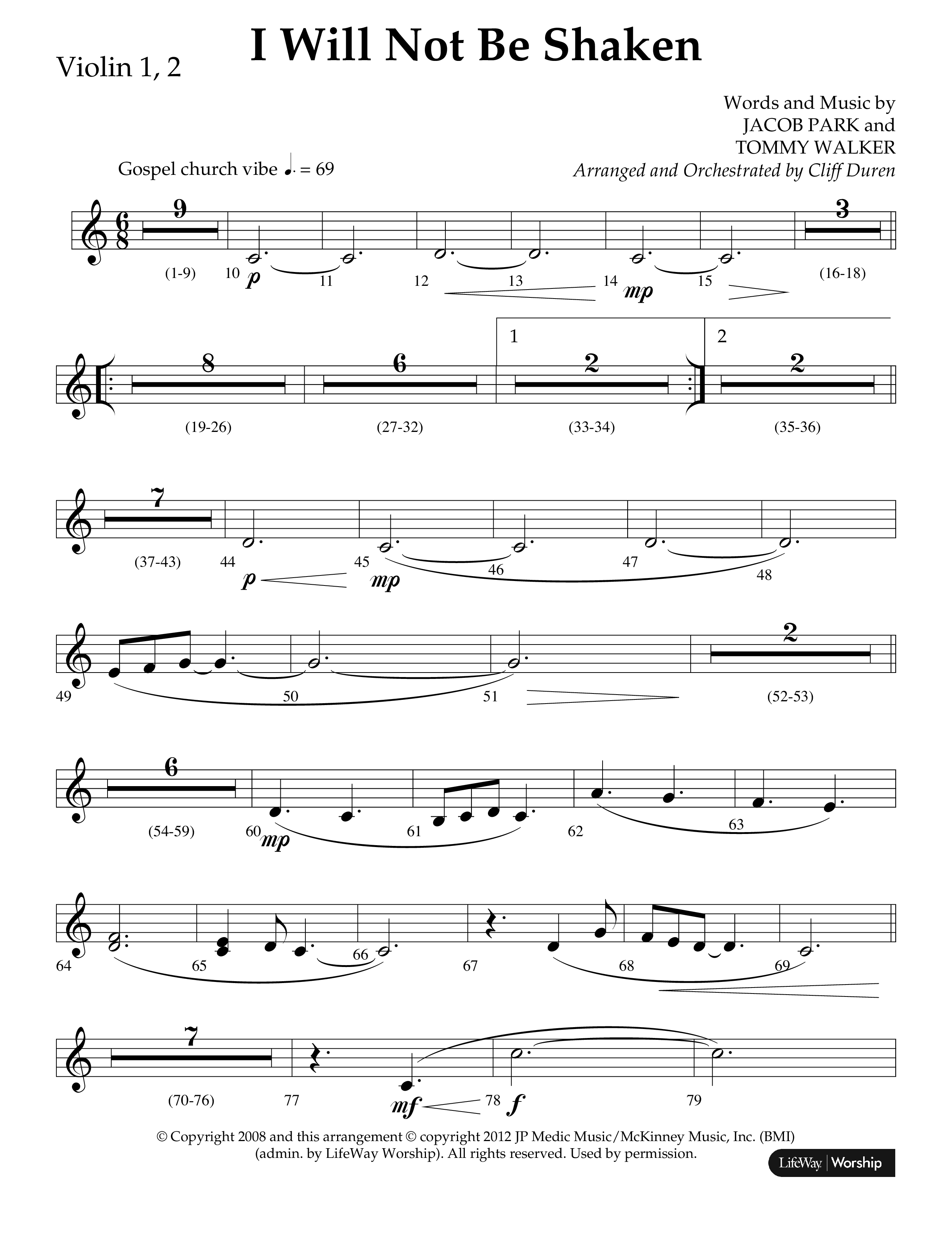 I Will Not Be Shaken (Choral Anthem SATB) Violin 1/2 (Lifeway Choral / Arr. Cliff Duren)